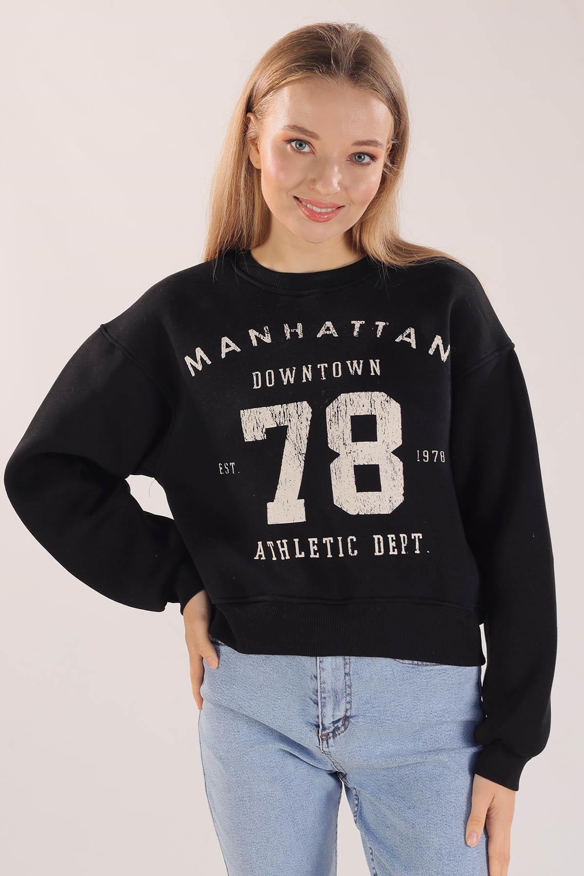 Siyah Manhattan Baskılı Sweat 3110
