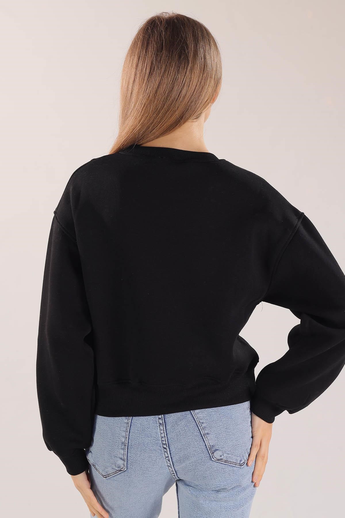 Siyah Manhattan Baskılı Sweat 3110