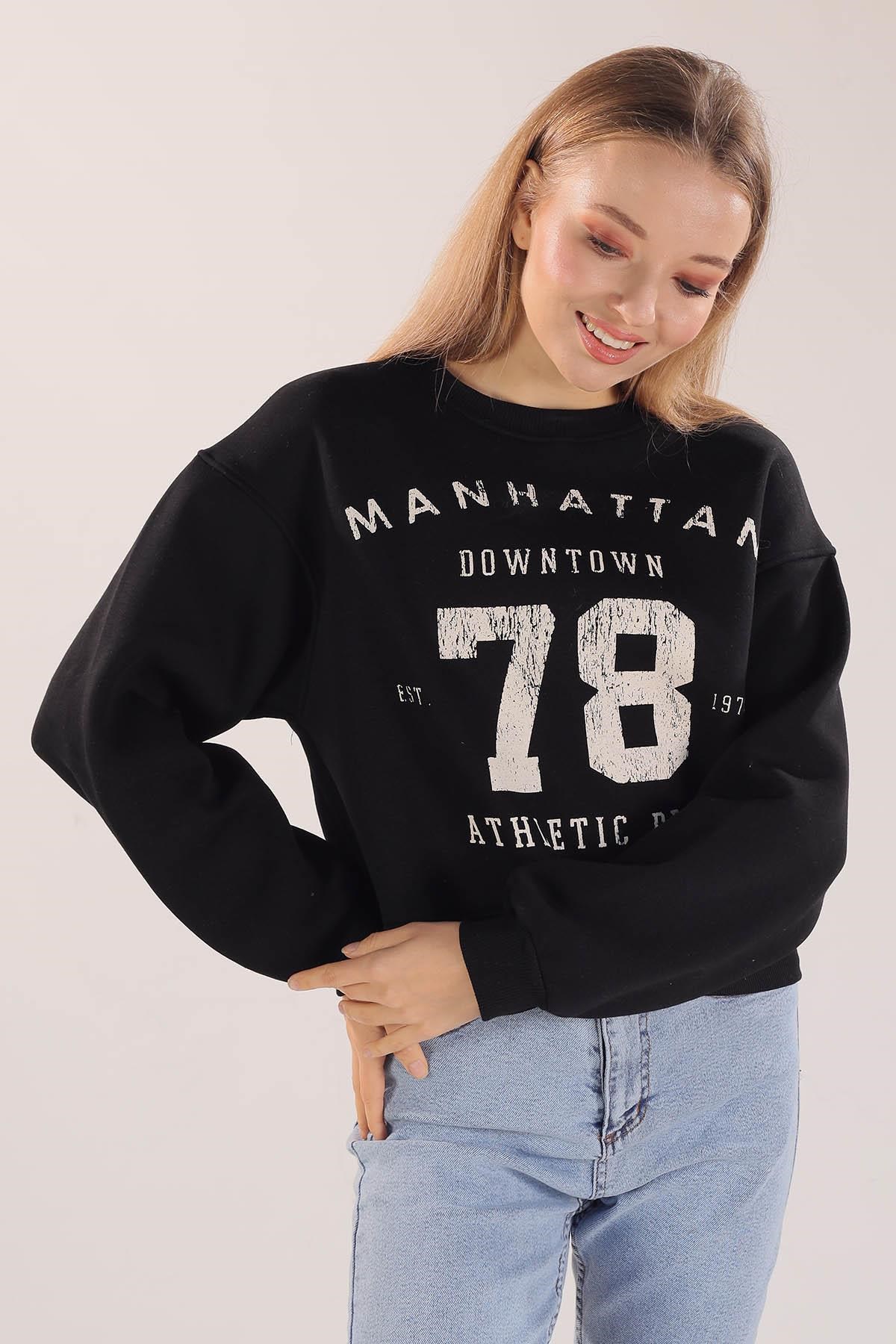 Siyah Manhattan Baskılı Sweat 3110