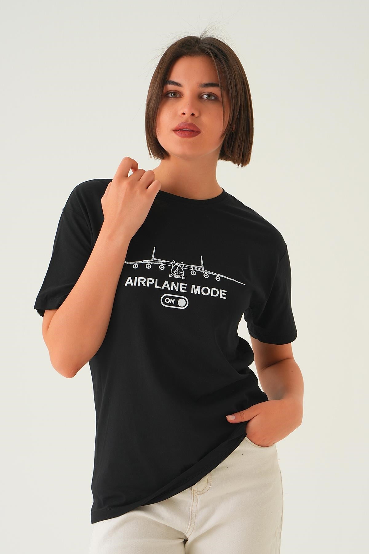 Siyah Mode On Baskı Oversize Tişört 1721