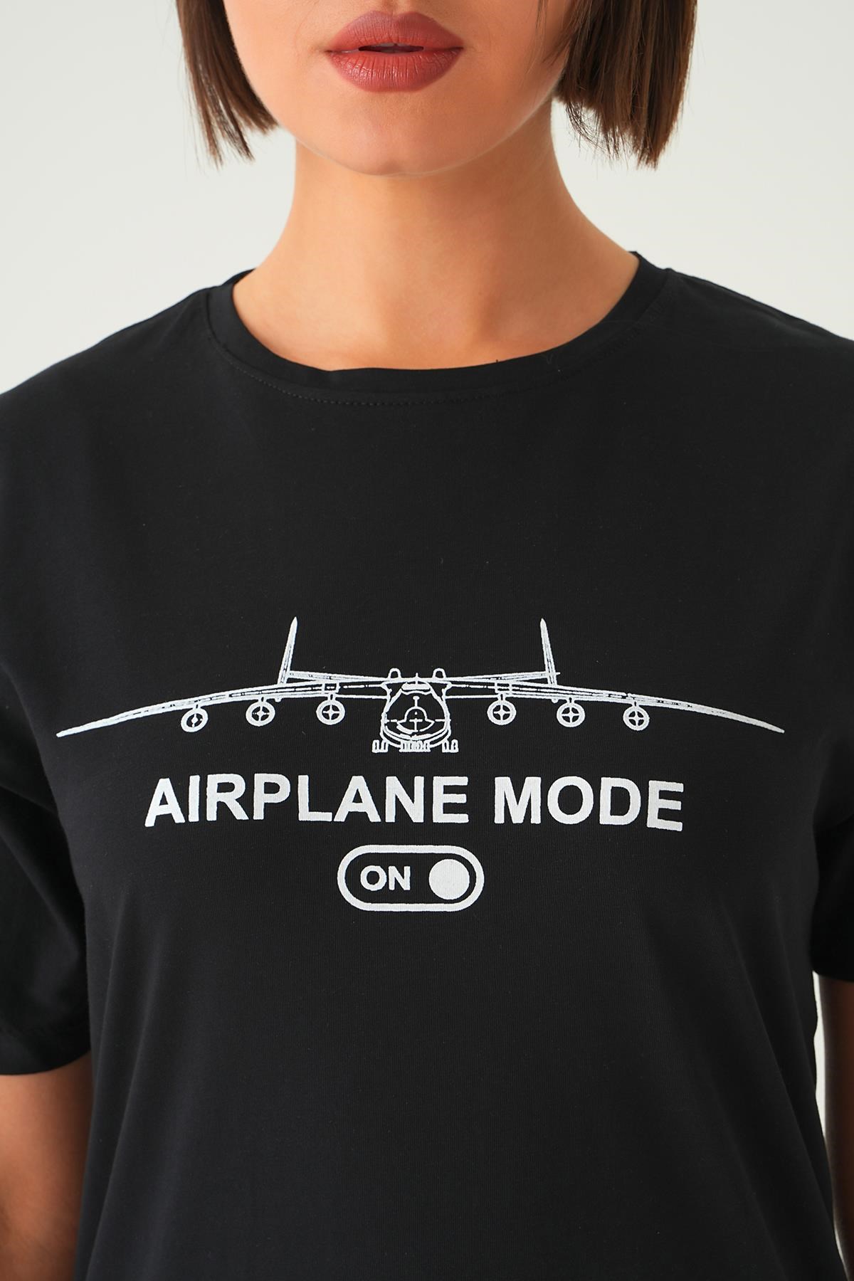 Siyah Mode On Baskı Oversize Tişört 1721