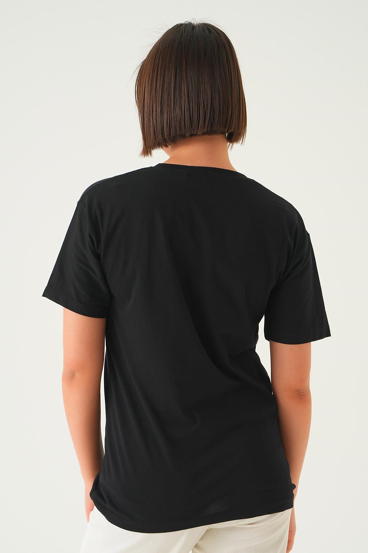 Siyah Mode On Baskı Oversize Tişört 1721