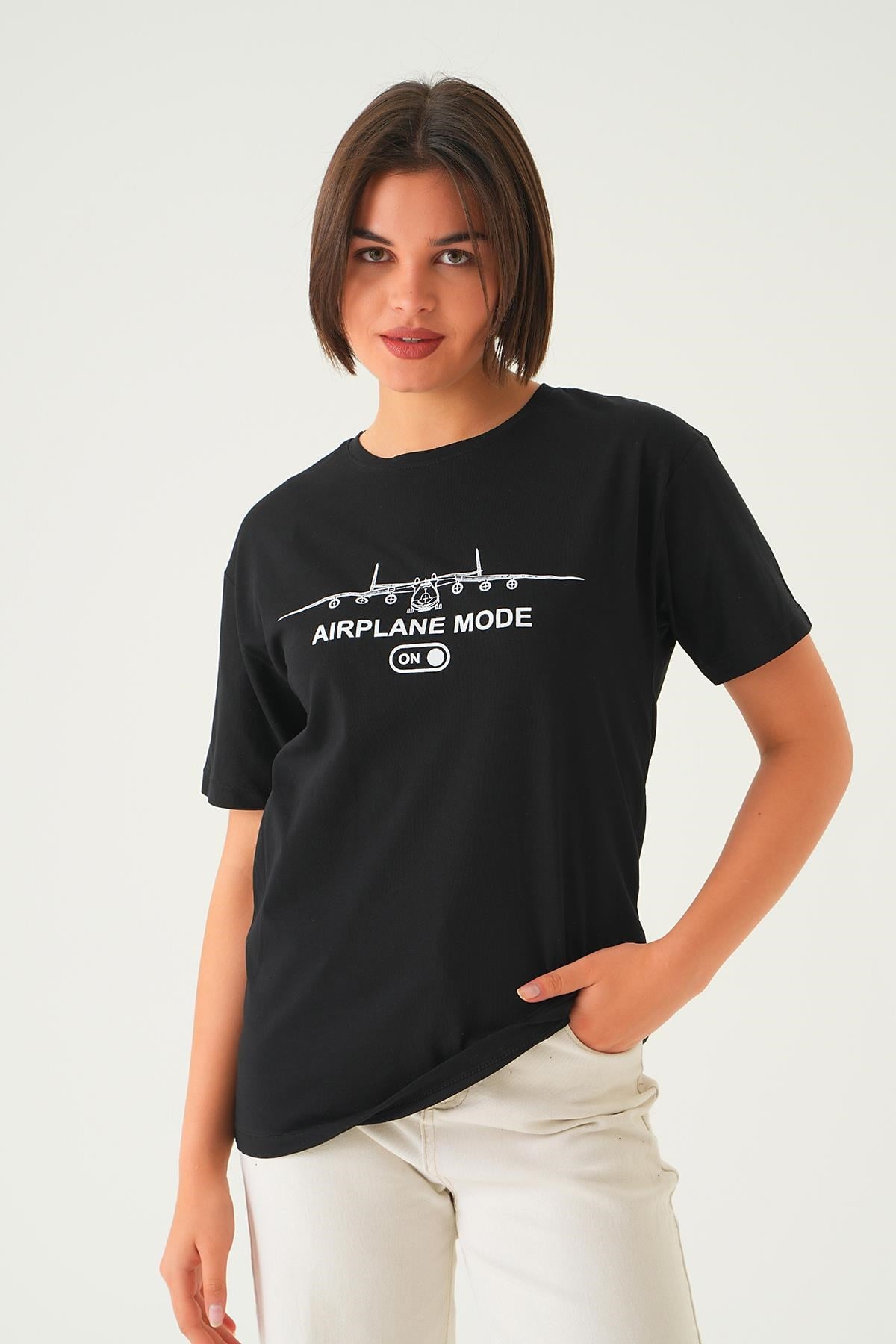 Siyah Mode On Baskı Oversize Tişört 1721