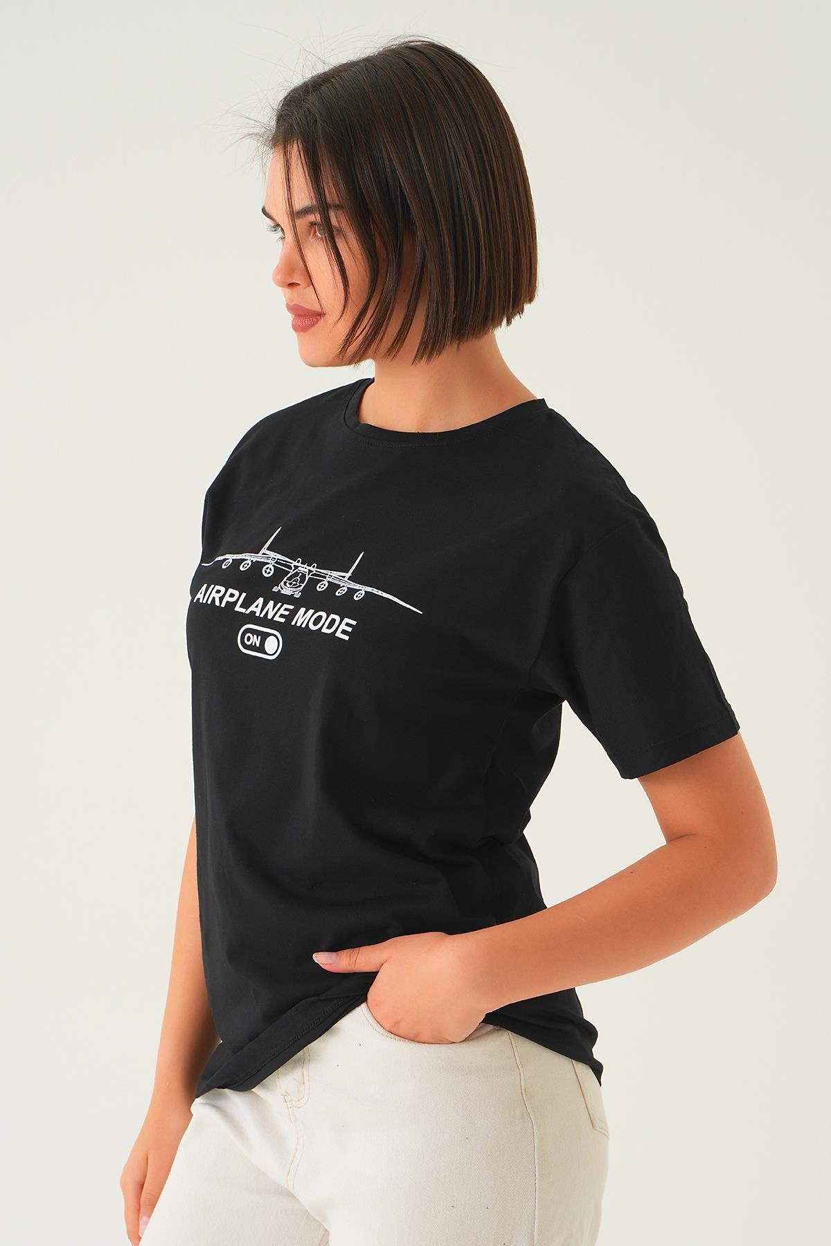 Siyah Mode On Baskı Oversize Tişört 1721