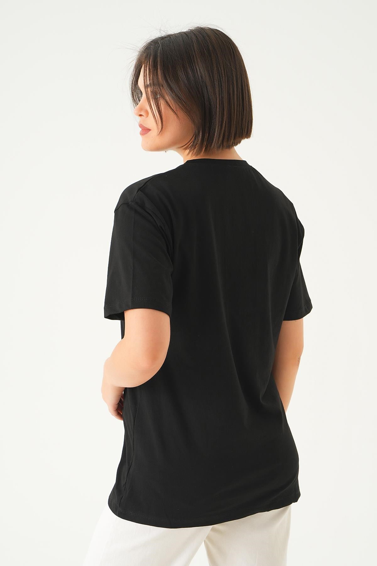 Siyah Oui Baskı Oversize Tişört 1714