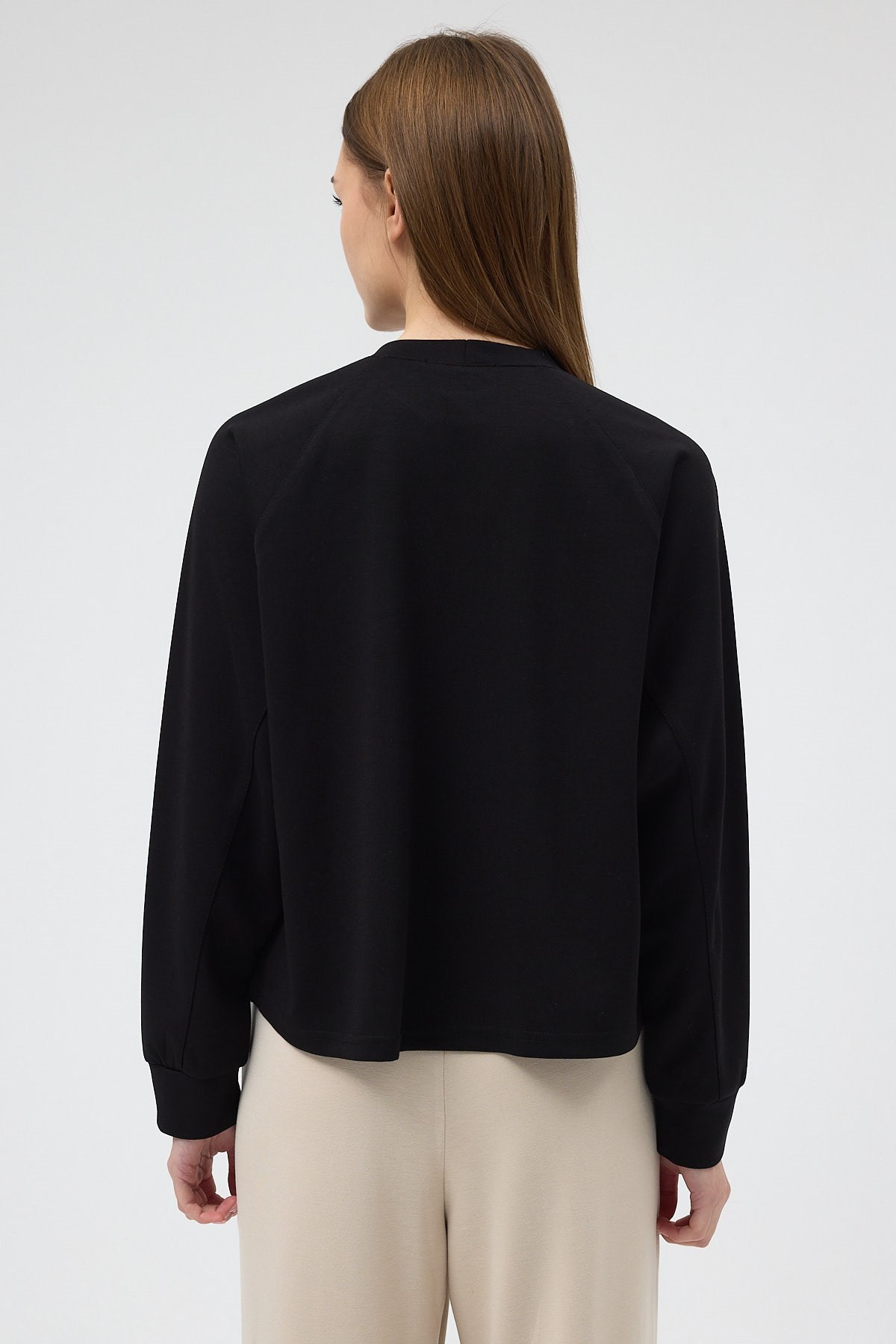 Siyah Oversize Bisiklet Yaka Kadın Sweat 8251A