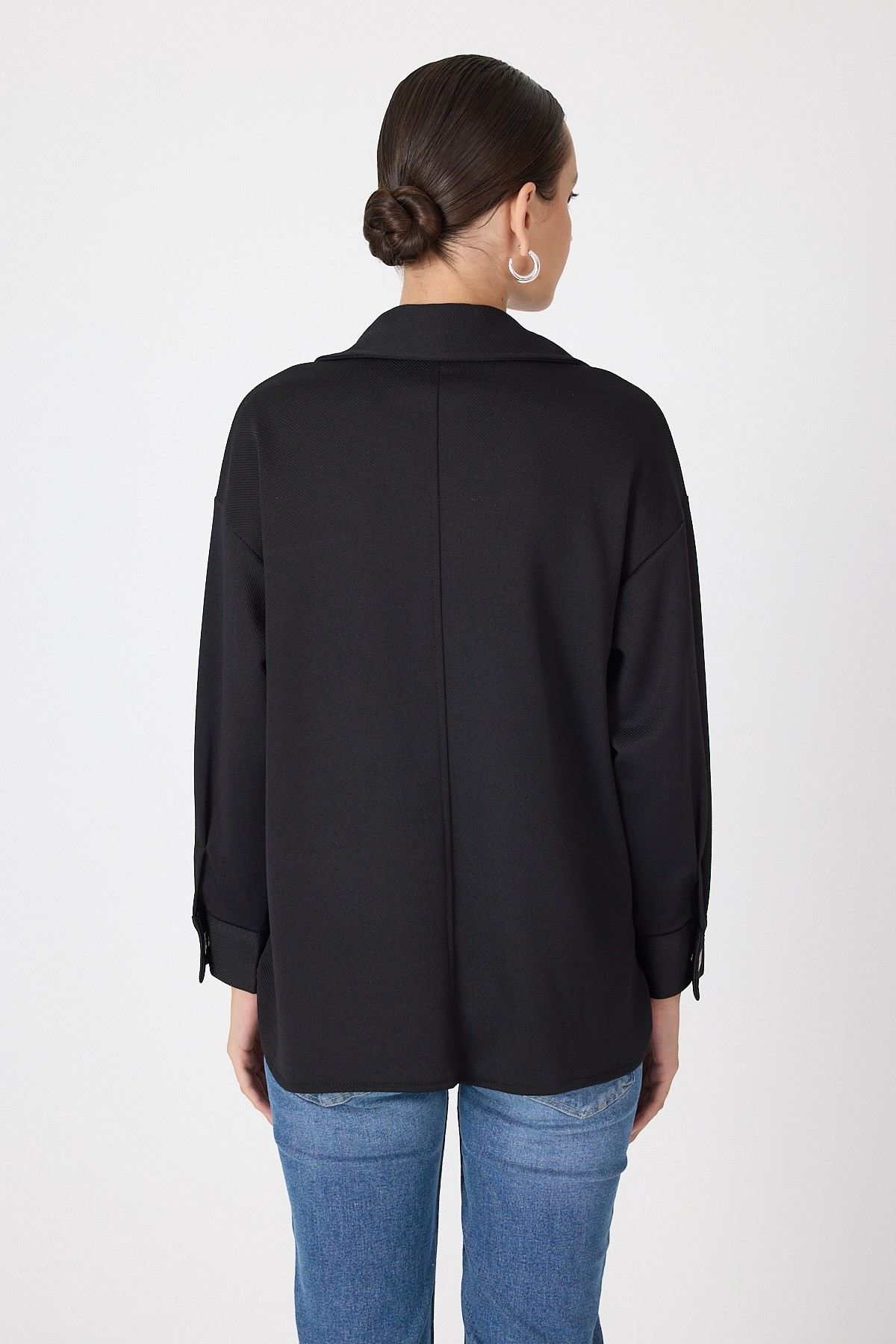 Siyah Oversize Cepli Kadın Gömlek Ceket 8130A
