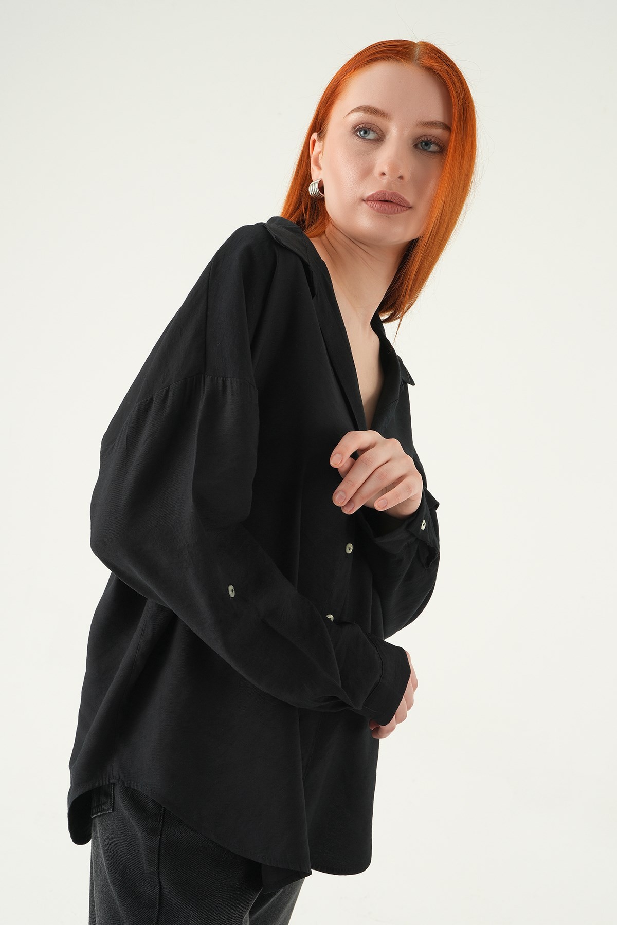 Siyah Oversize Gömlek 2893