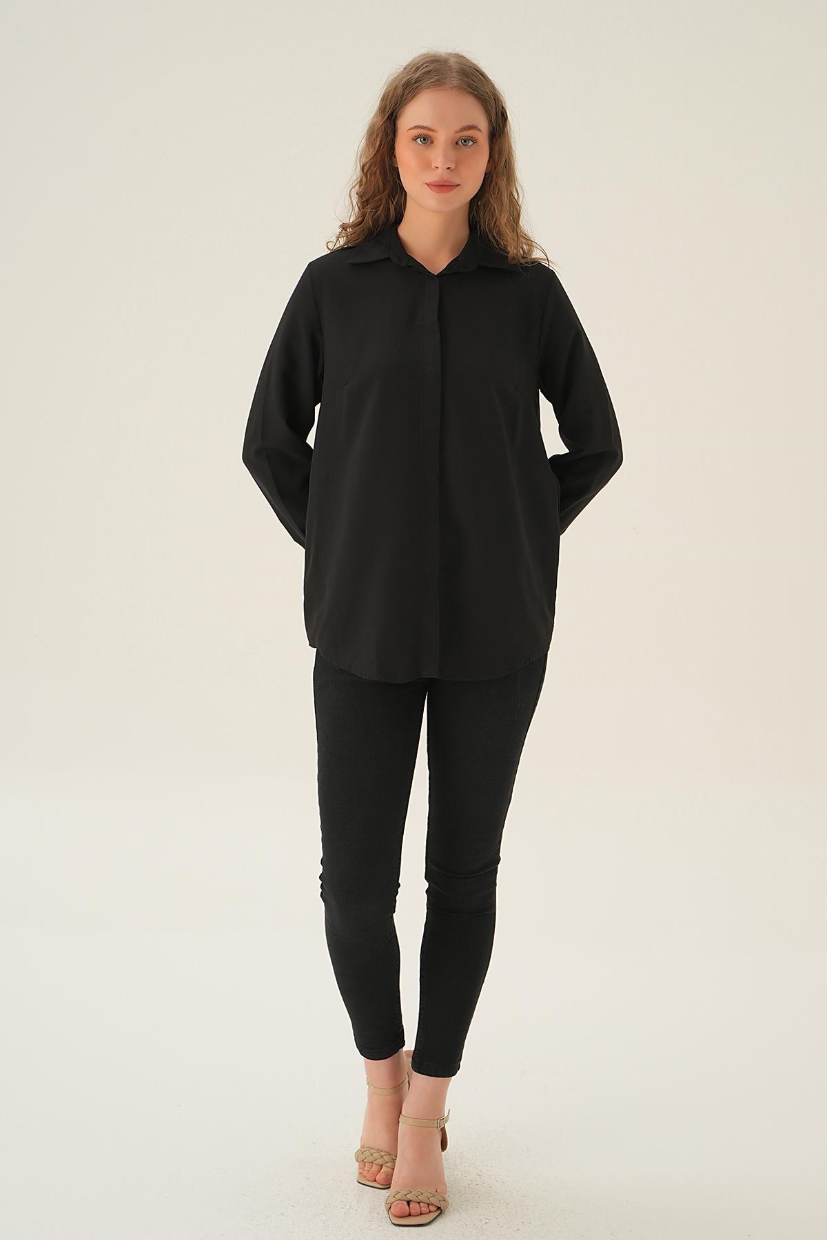 Siyah Oversize Gömlek 6885A