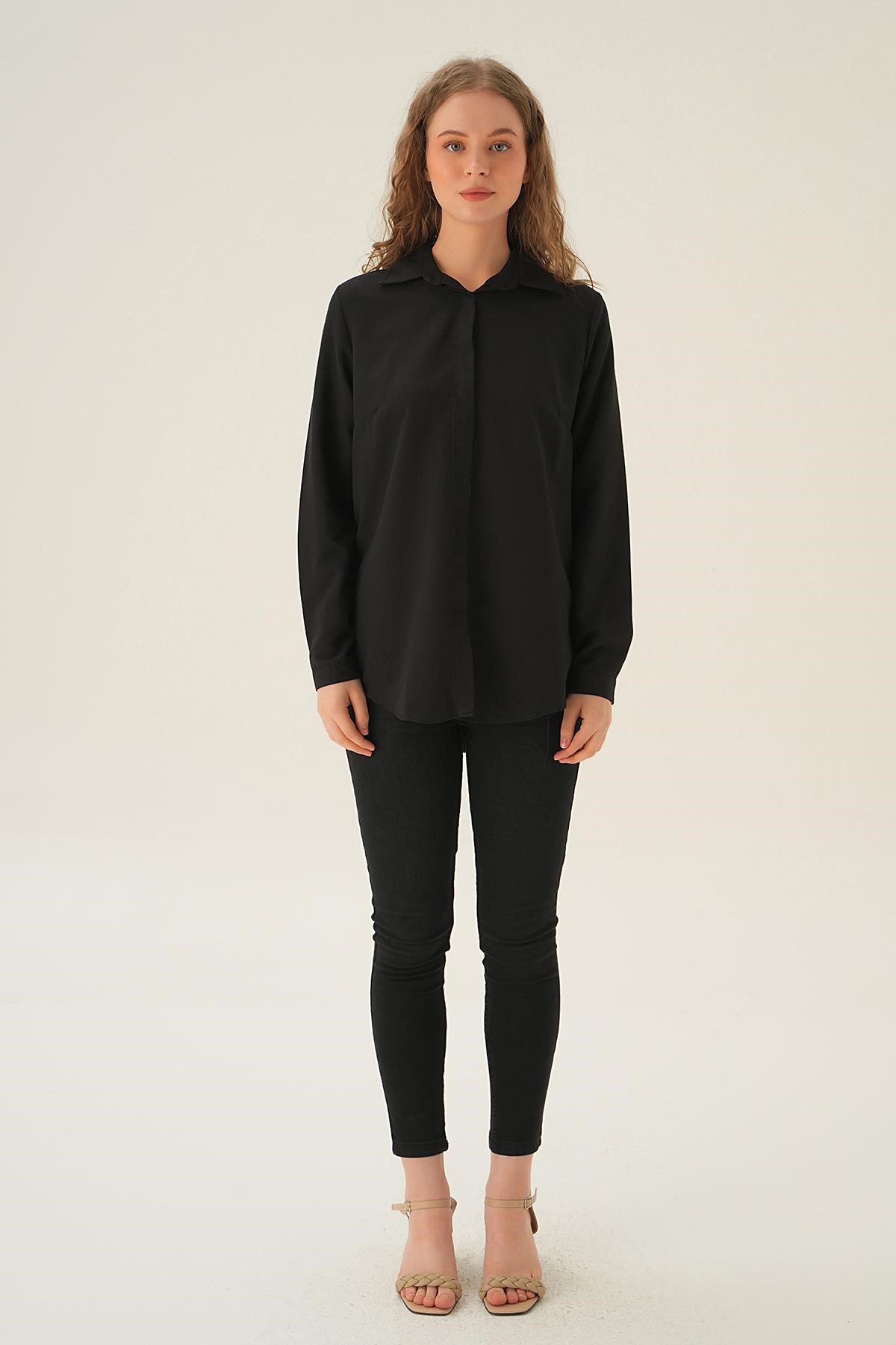 Siyah Oversize Gömlek 6885A
