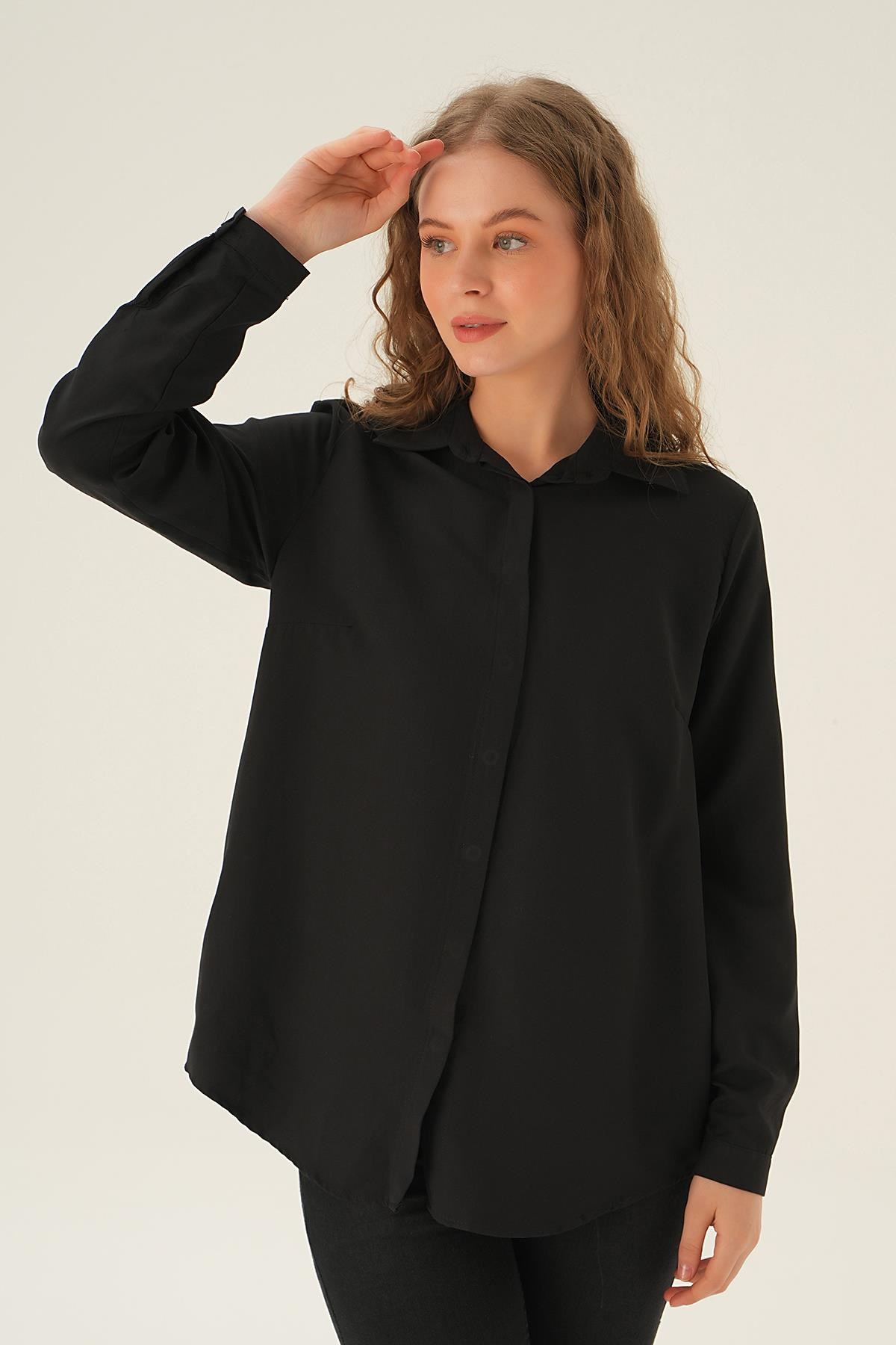 Siyah Oversize Gömlek 6885A