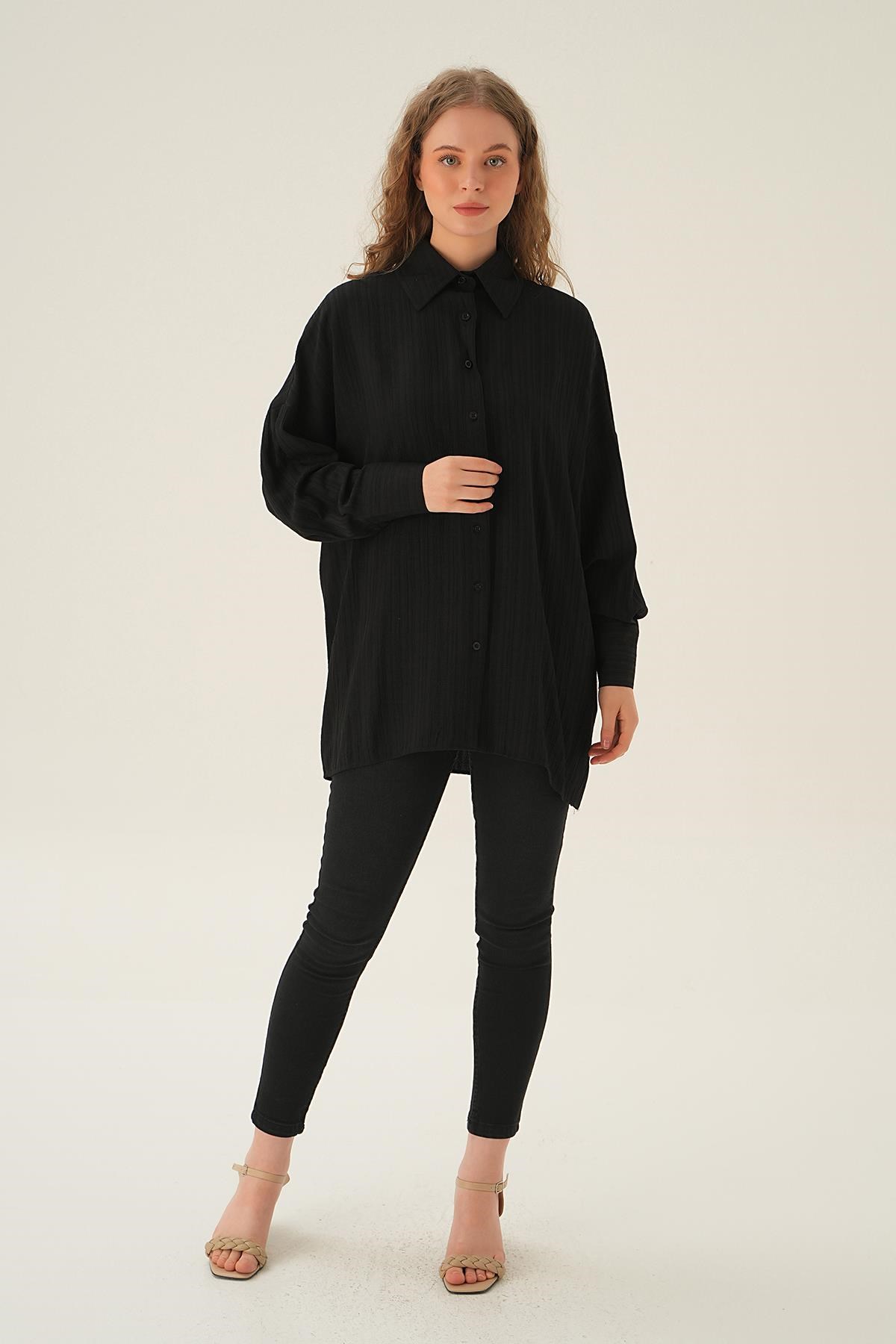 Siyah Oversize Gömlek 6931A
