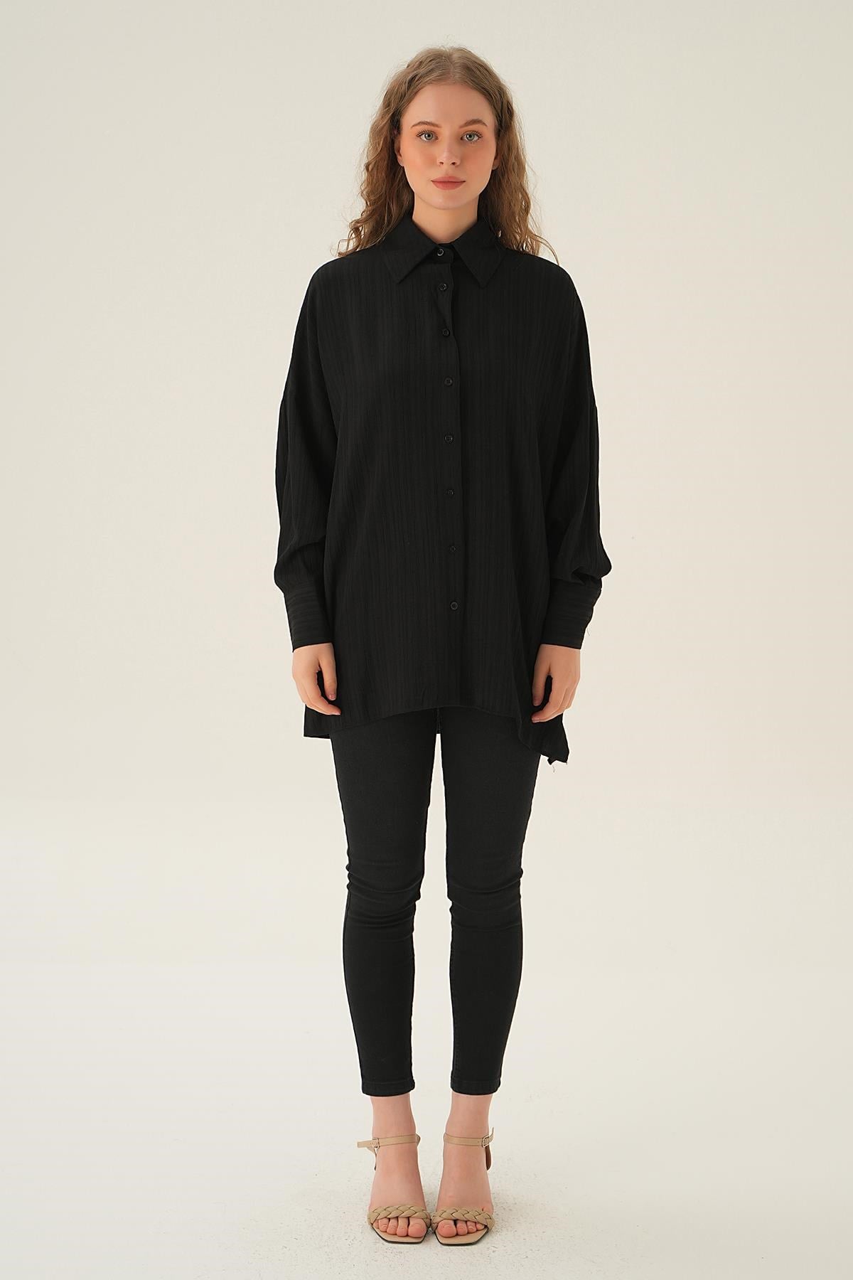 Siyah Oversize Gömlek 6931A
