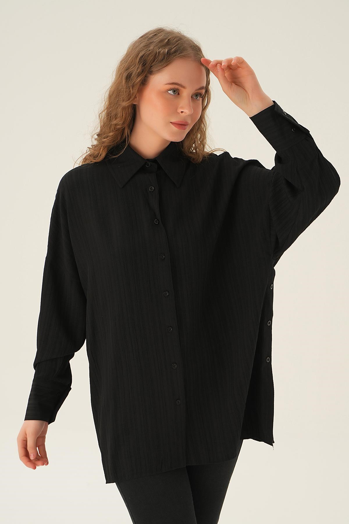 Siyah Oversize Gömlek 6931A