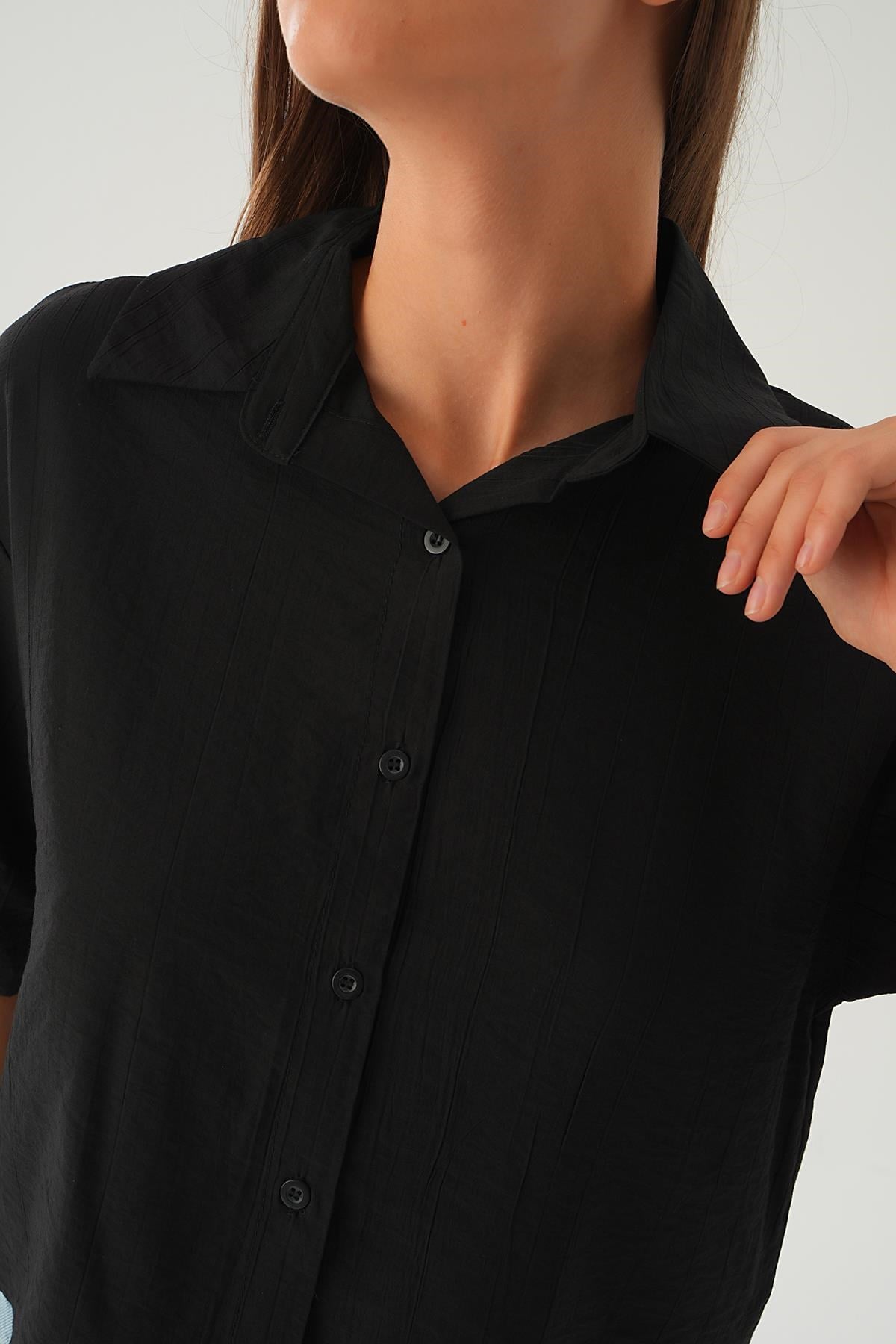 Siyah Oversize Kısa Gömlek 4159A