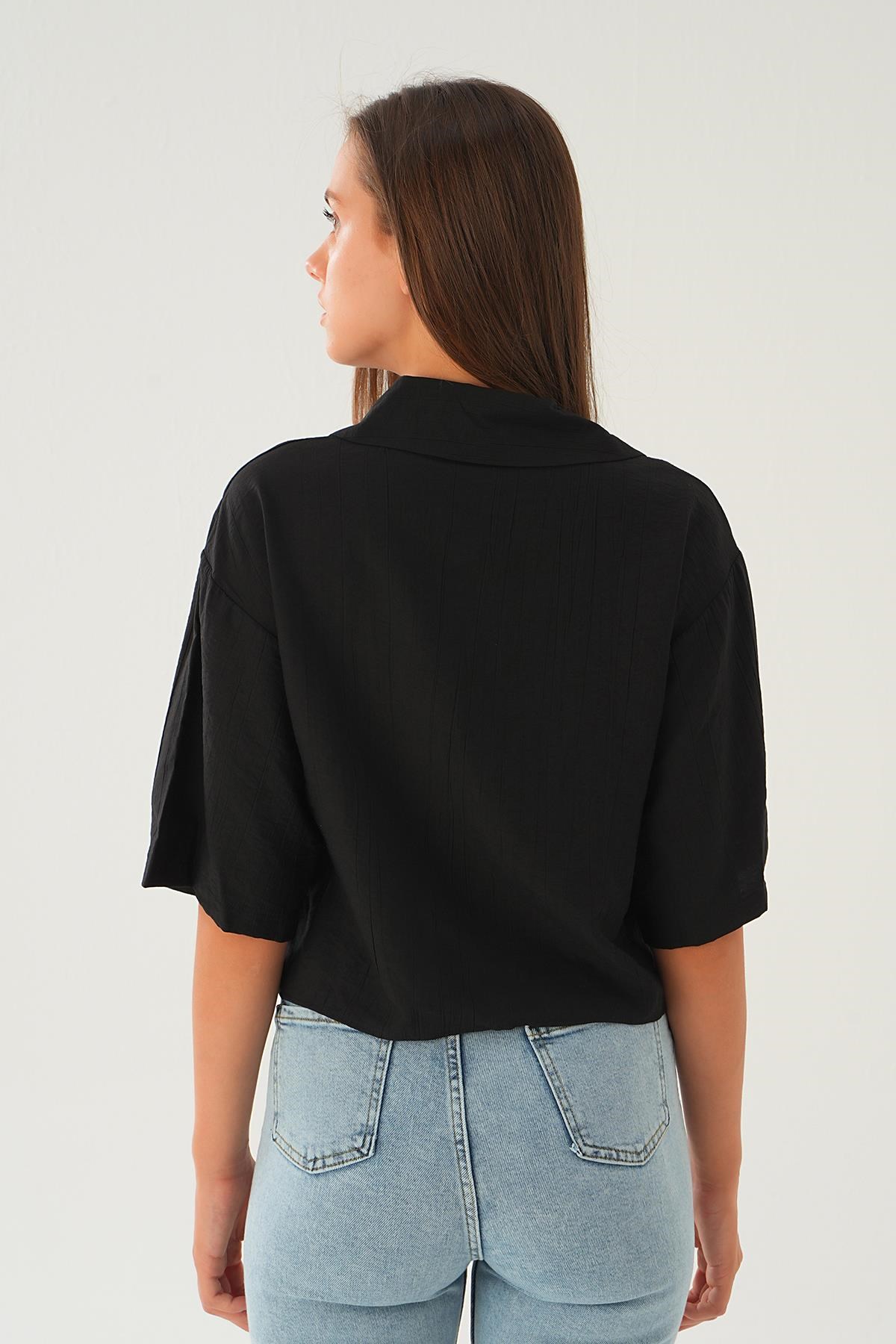 Siyah Oversize Kısa Gömlek 4159A