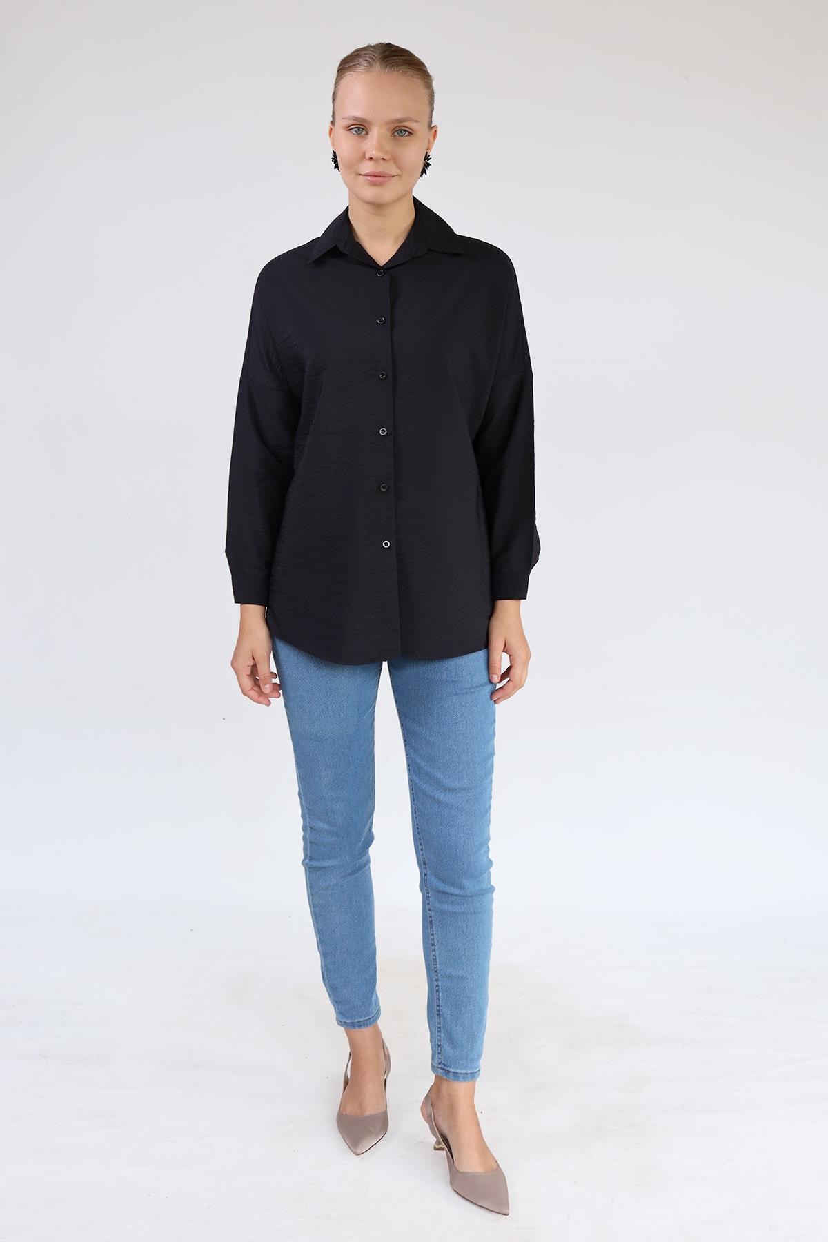 Siyah Oversize Klasik Gömlek 4305A