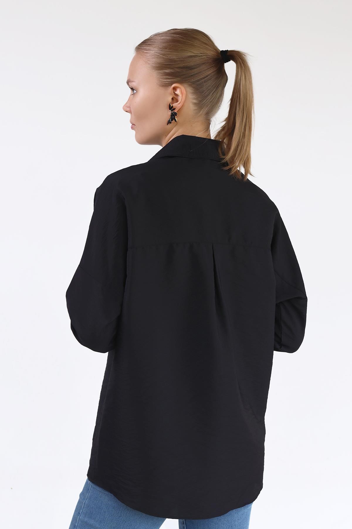 Siyah Oversize Klasik Gömlek 4305A