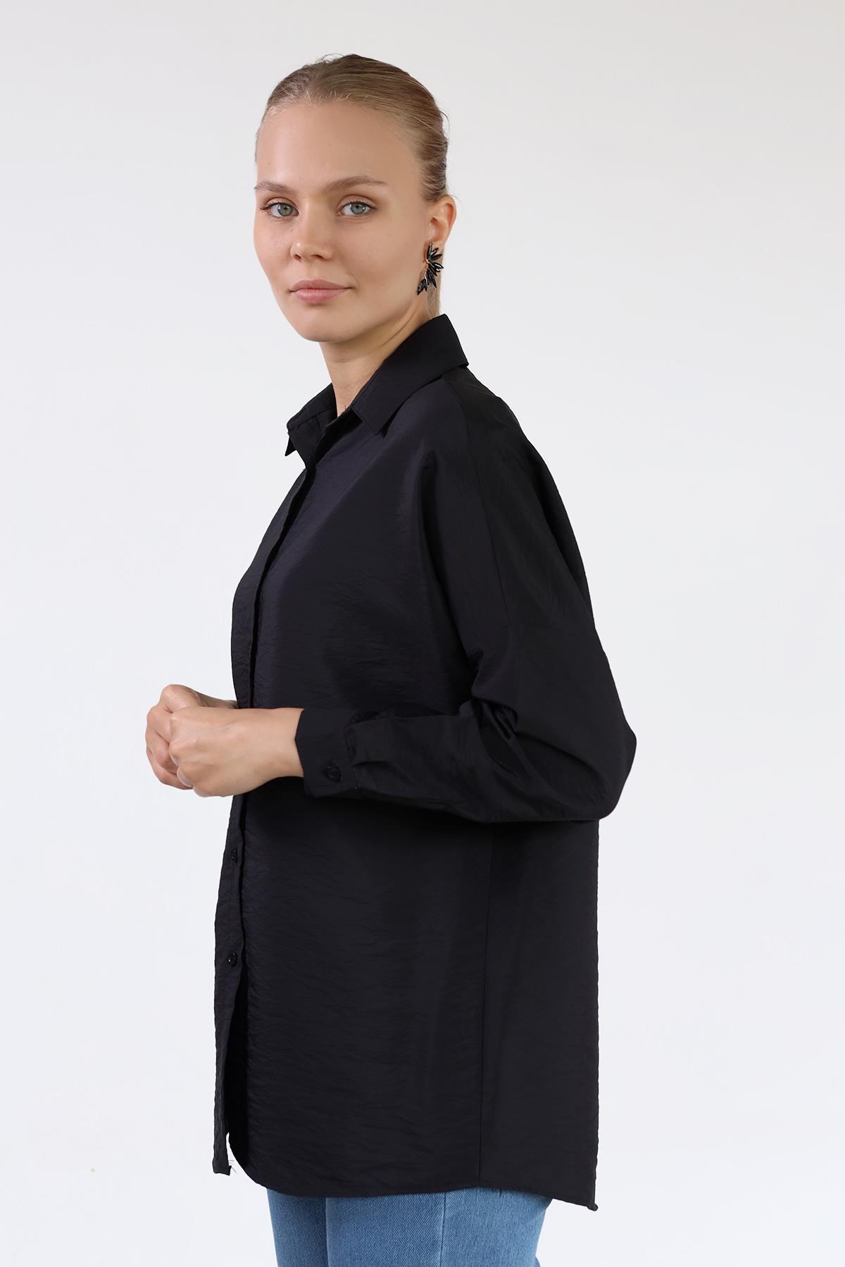 Siyah Oversize Klasik Gömlek 4305A