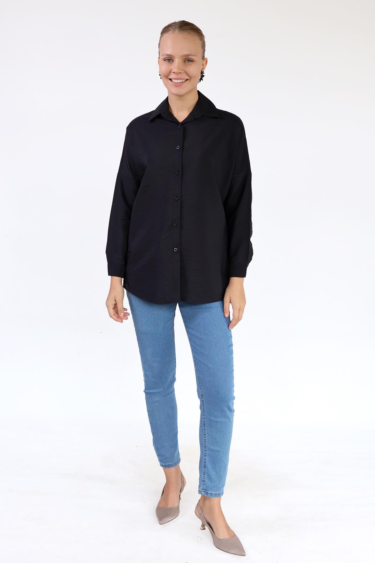 Siyah Oversize Klasik Gömlek 4305A