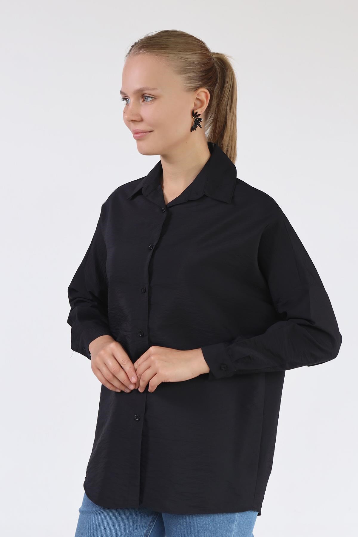 Siyah Oversize Klasik Gömlek 4305A