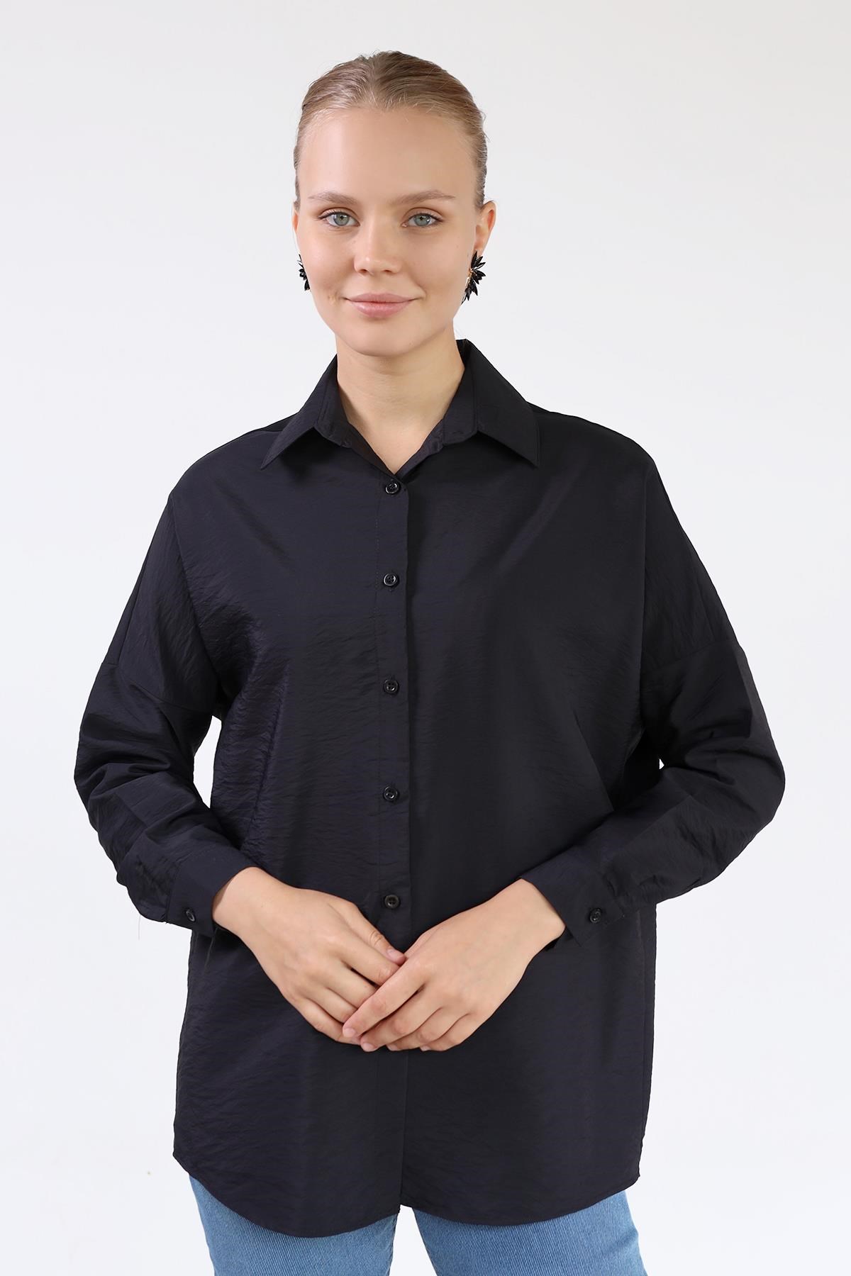 Siyah Oversize Klasik Gömlek 4305A