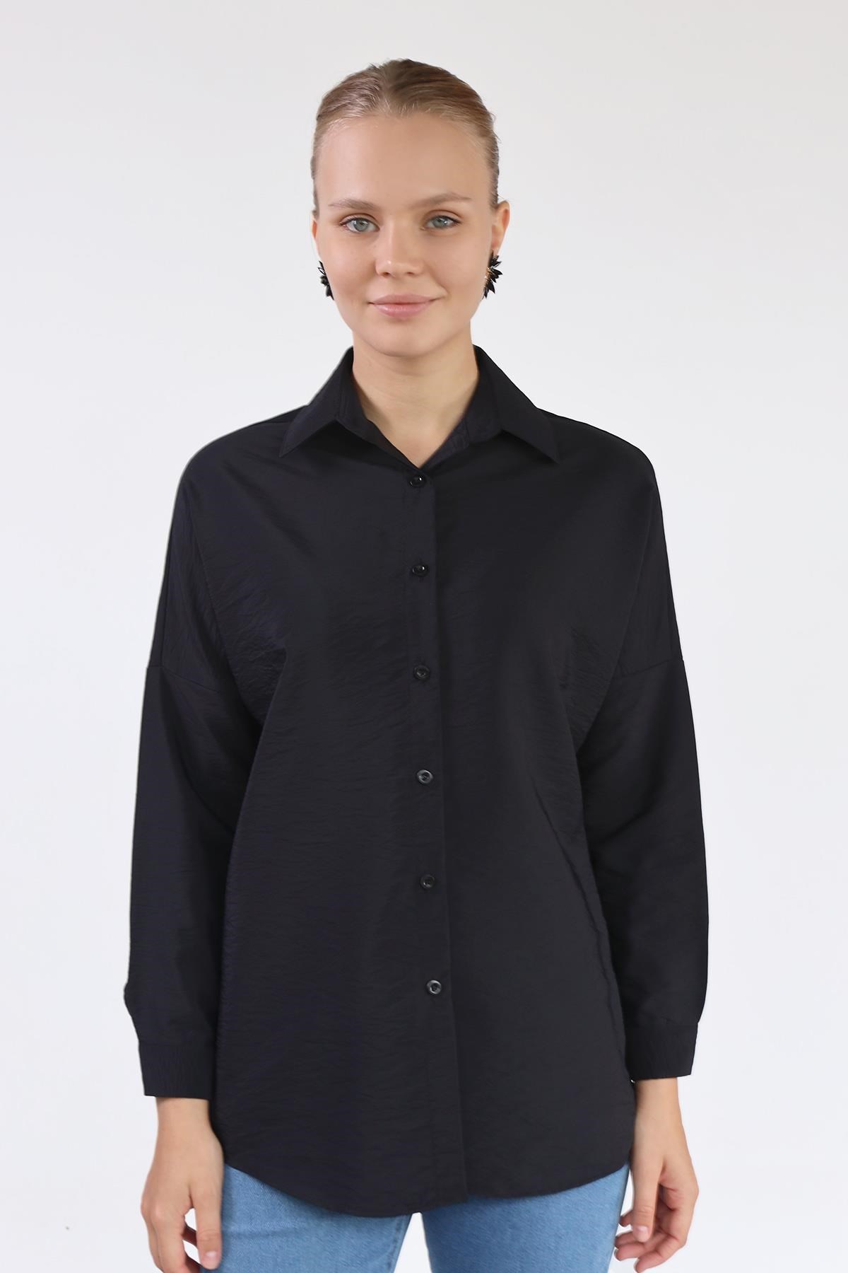 Siyah Oversize Klasik Gömlek 4305A