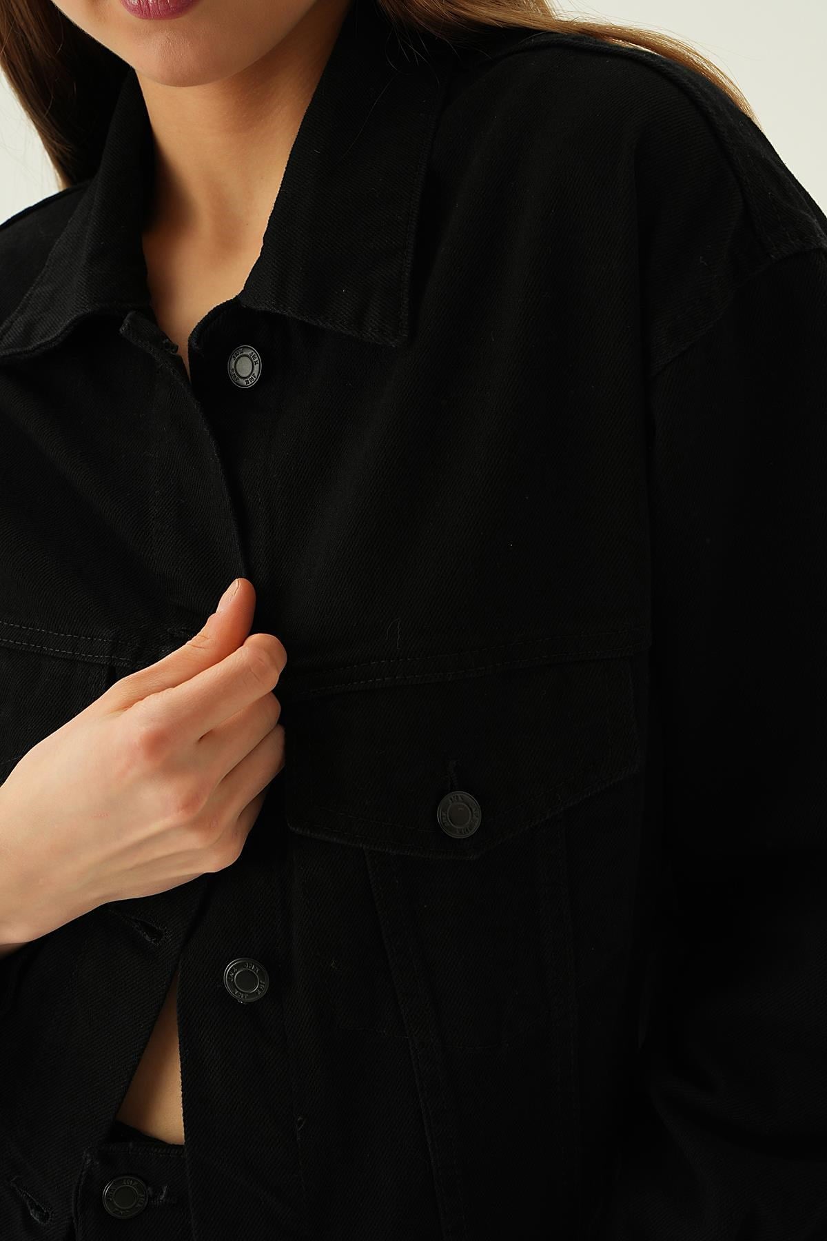 Siyah Oversize Kot Ceket 7084