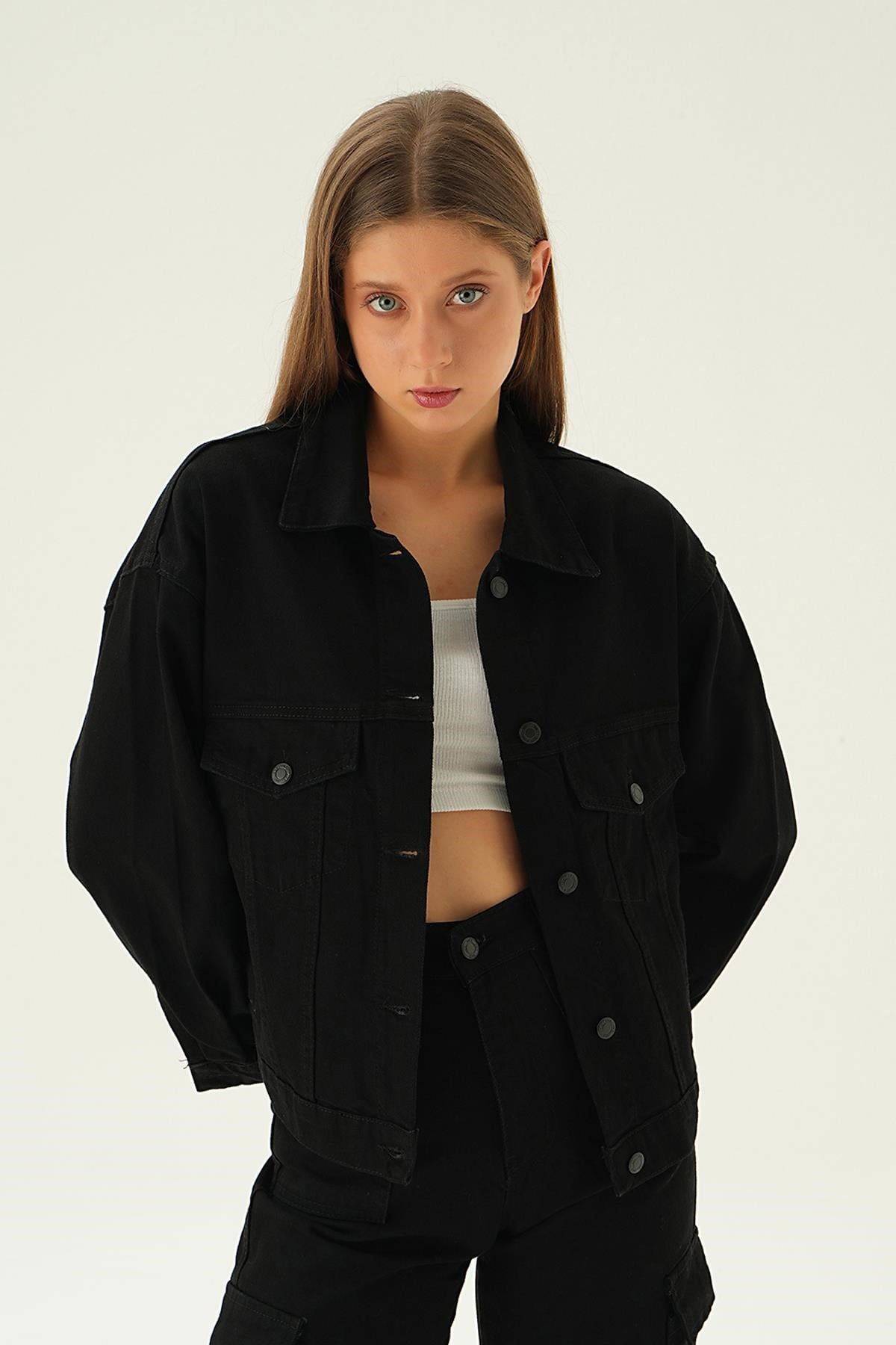 Siyah Oversize Kot Ceket 7084
