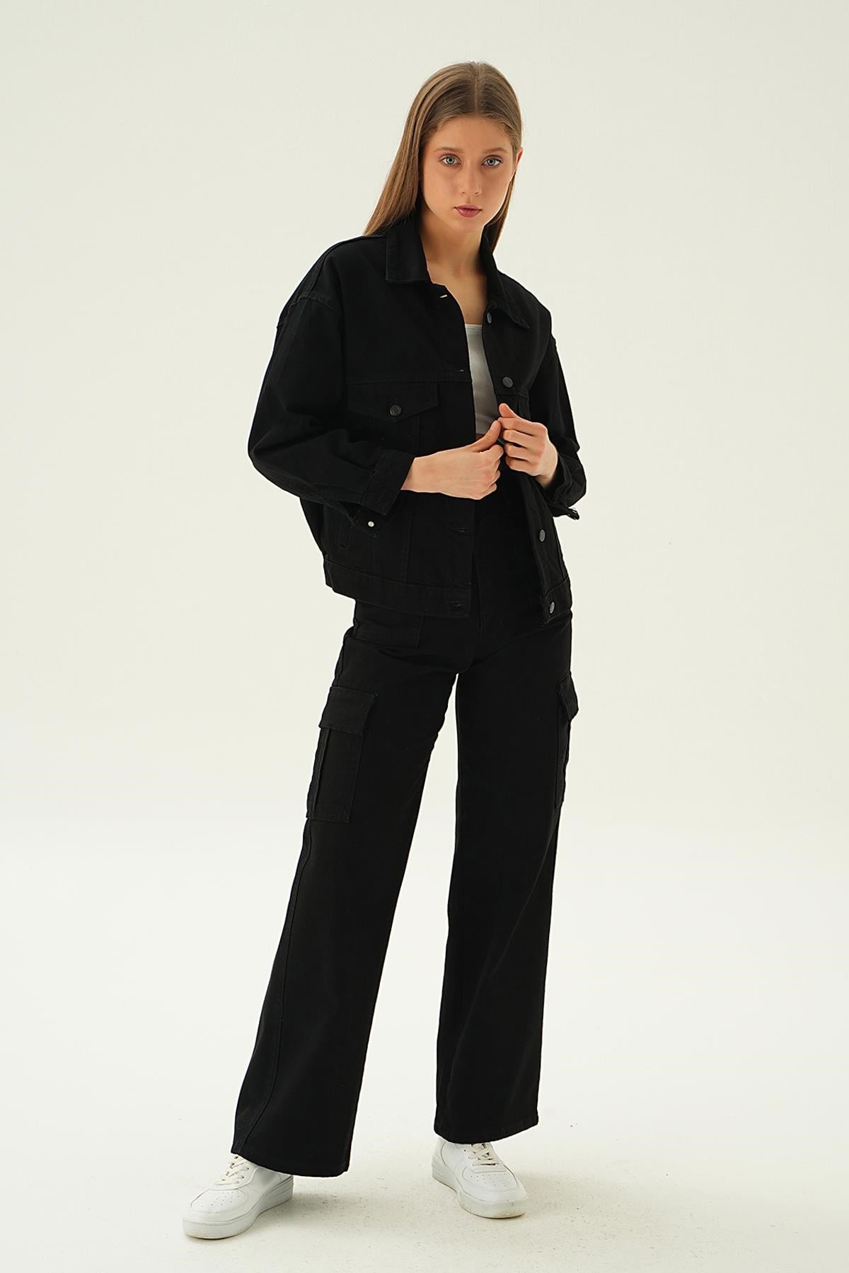 Siyah Oversize Kot Ceket 7084