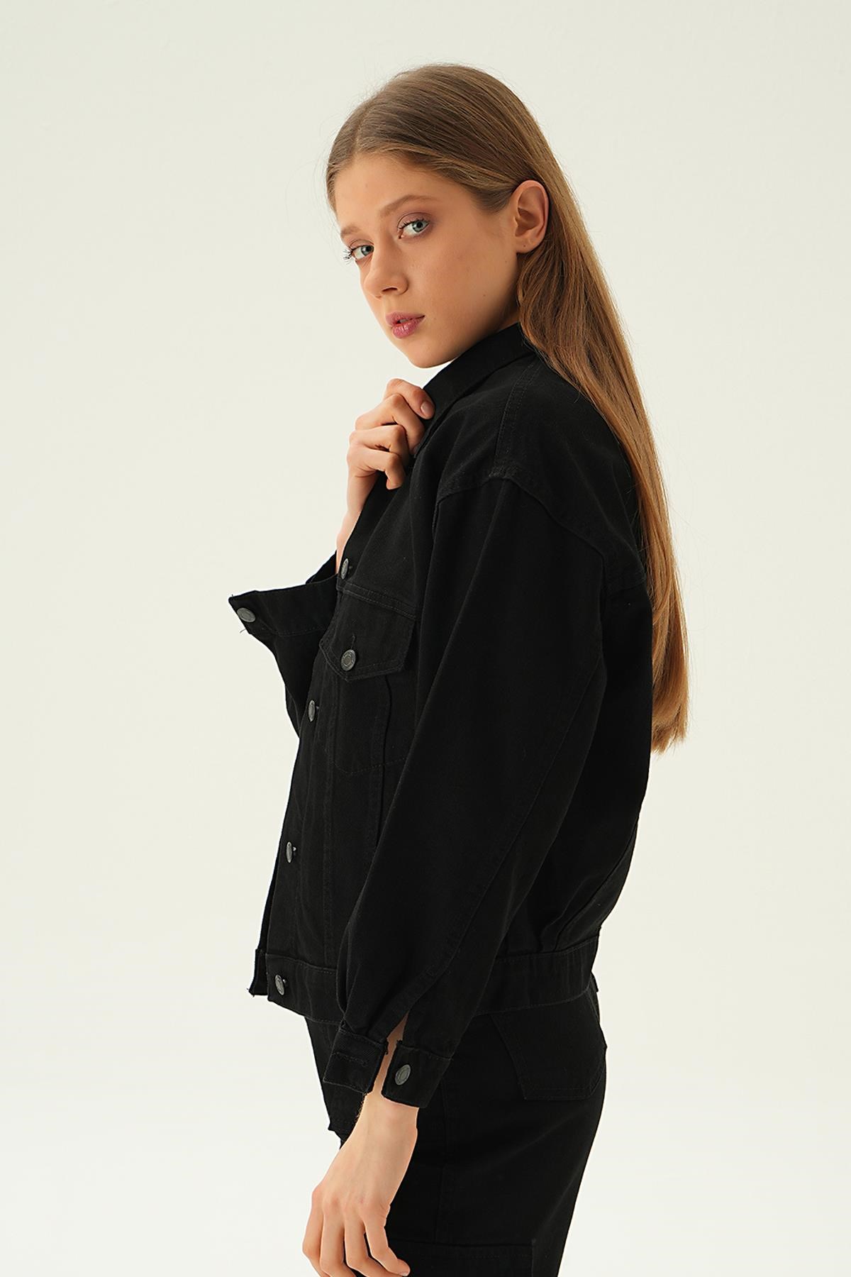 Siyah Oversize Kot Ceket 7084