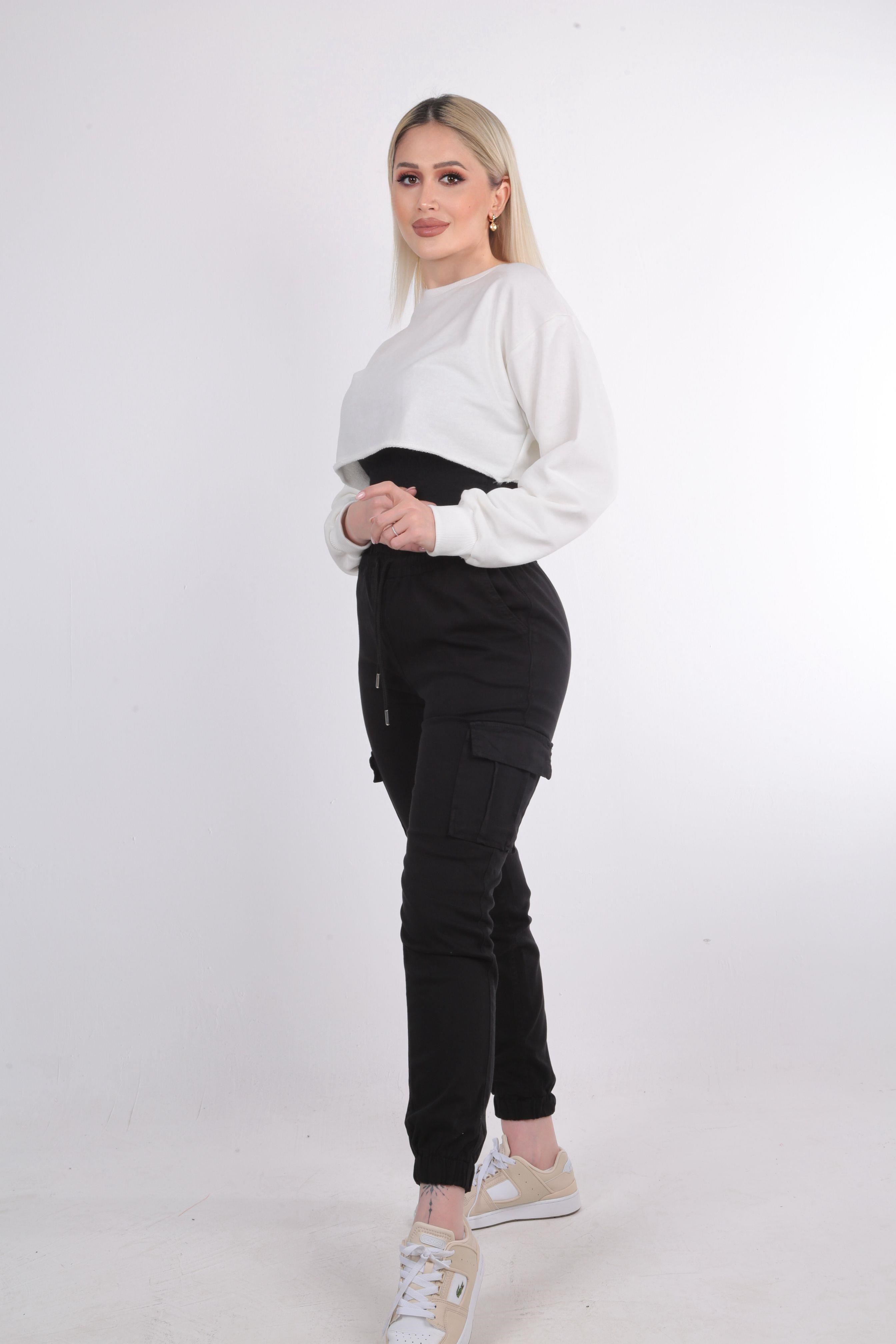 Siyah Paça Lastik Kargo Pantolon 2133
