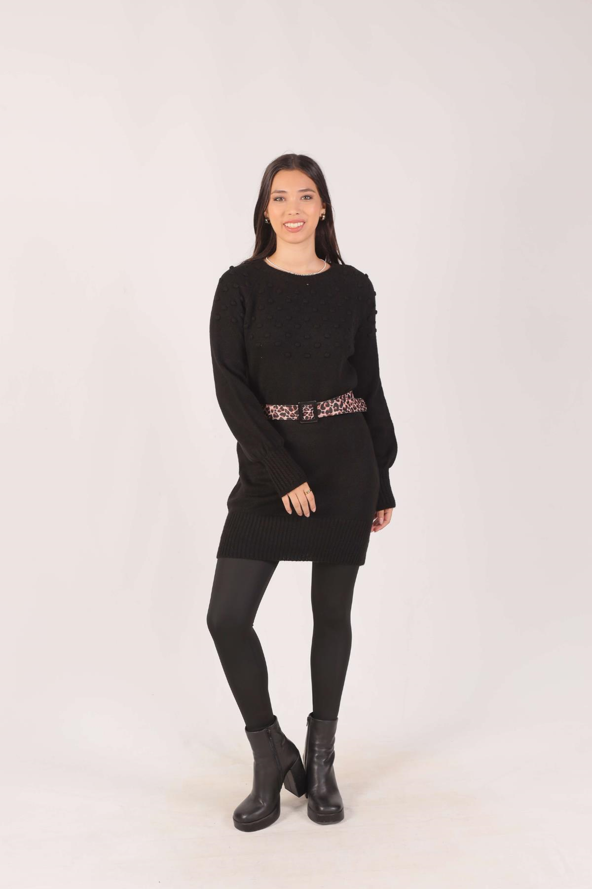 Siyah Ponponlu Triko Tunik 1105