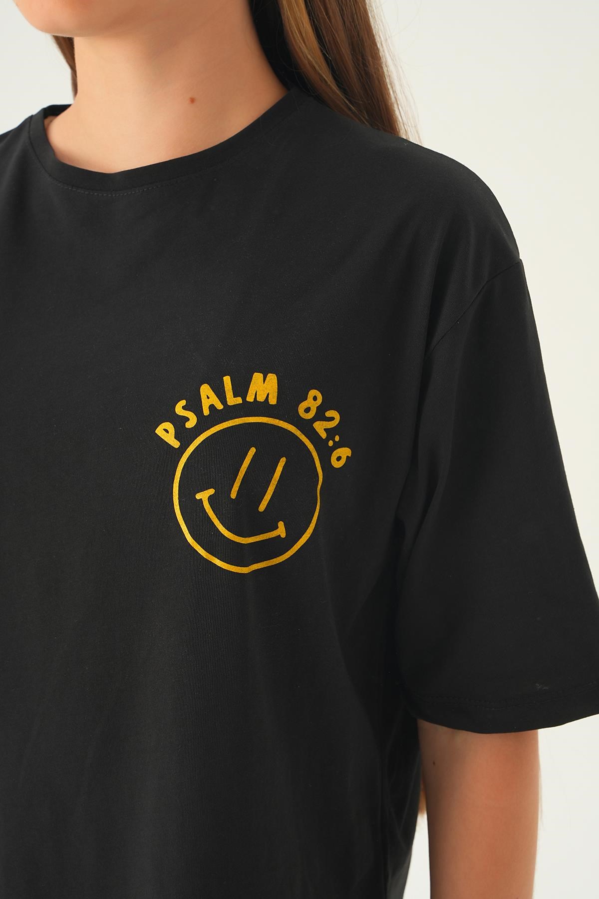 Siyah Psalm Baskı Oversize Tişört 1702