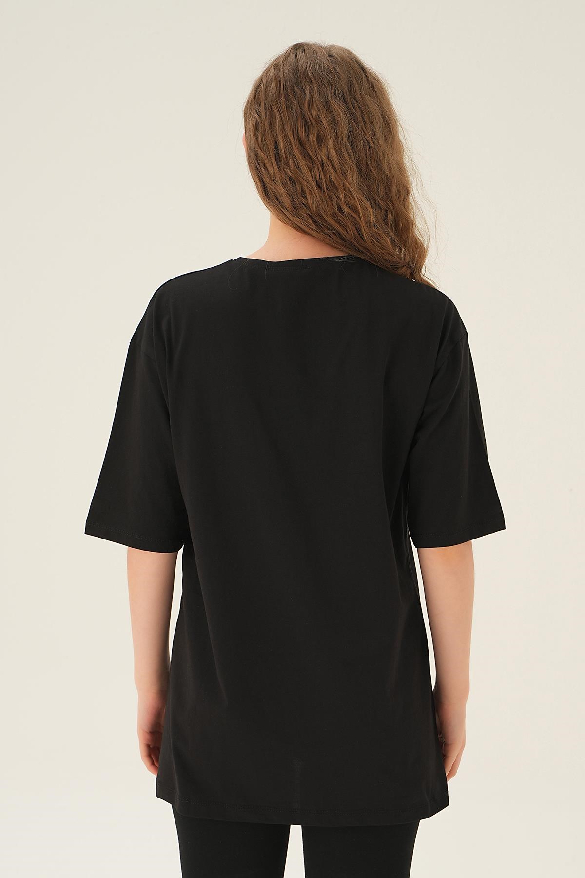 Siyah Queen Baskı Oversize Tişört 1703