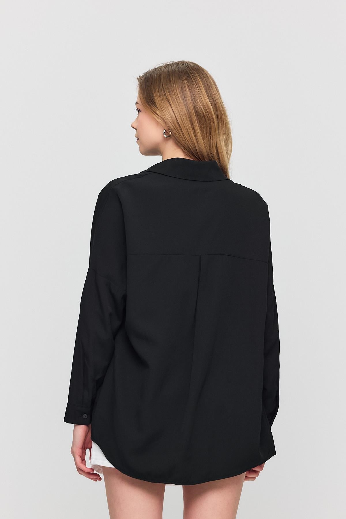 Siyah Relaxed Fit Rahat Kesim Basic Gömlek - 6621A