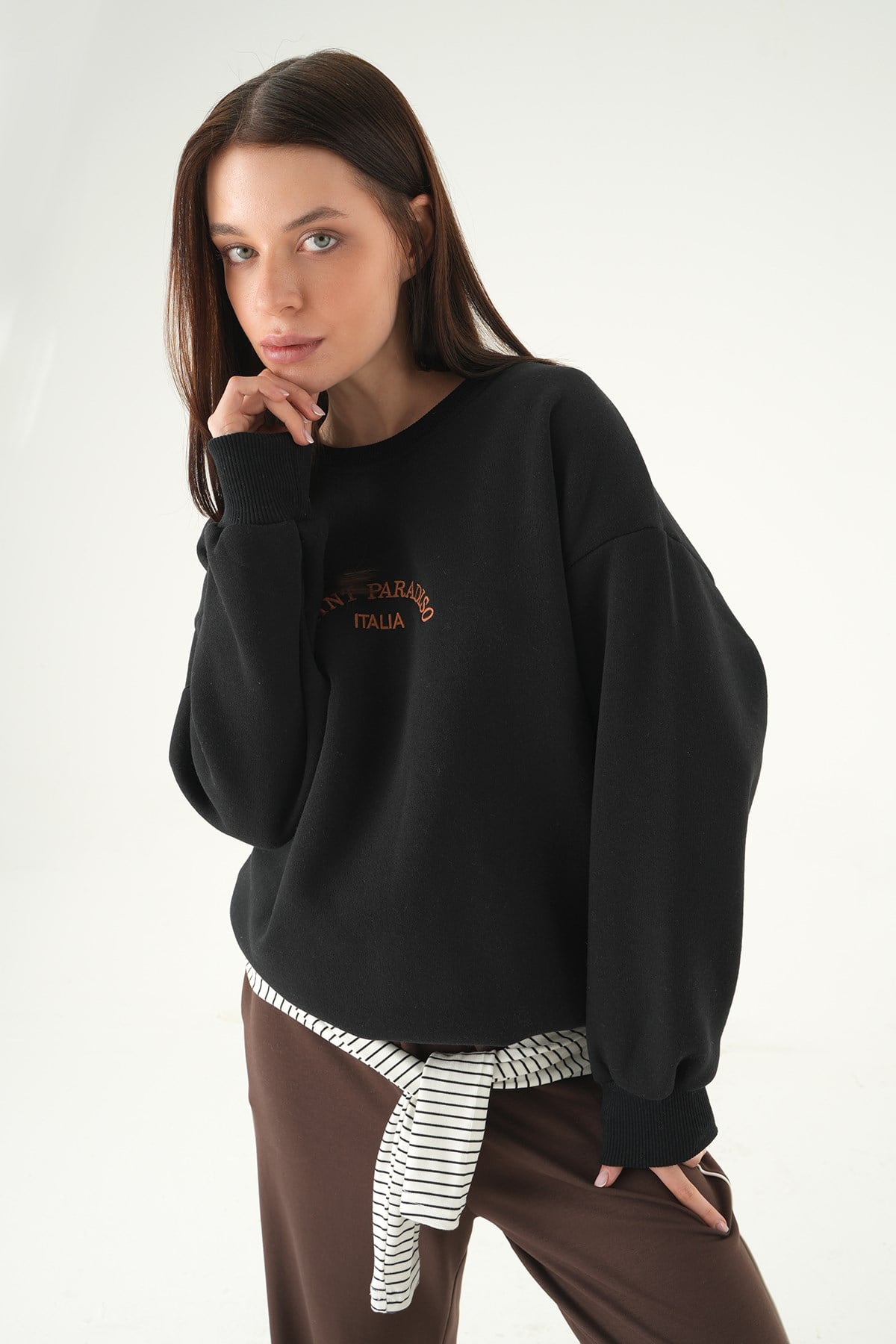 Siyah Saint Paradiso Baskılı Sweat 1036