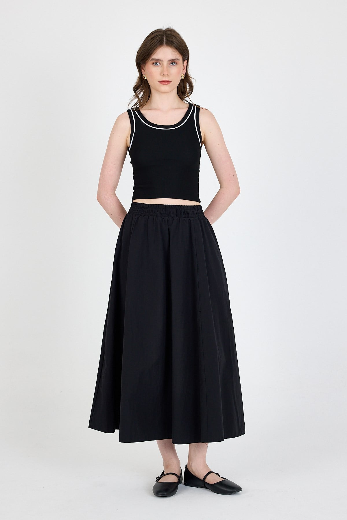 Siyah Şerit Detaylı Örme Crop Atlet 1049