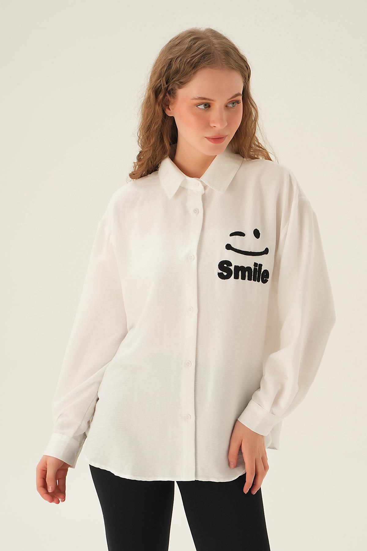 Siyah Smile Baskı Gömlek 71440
