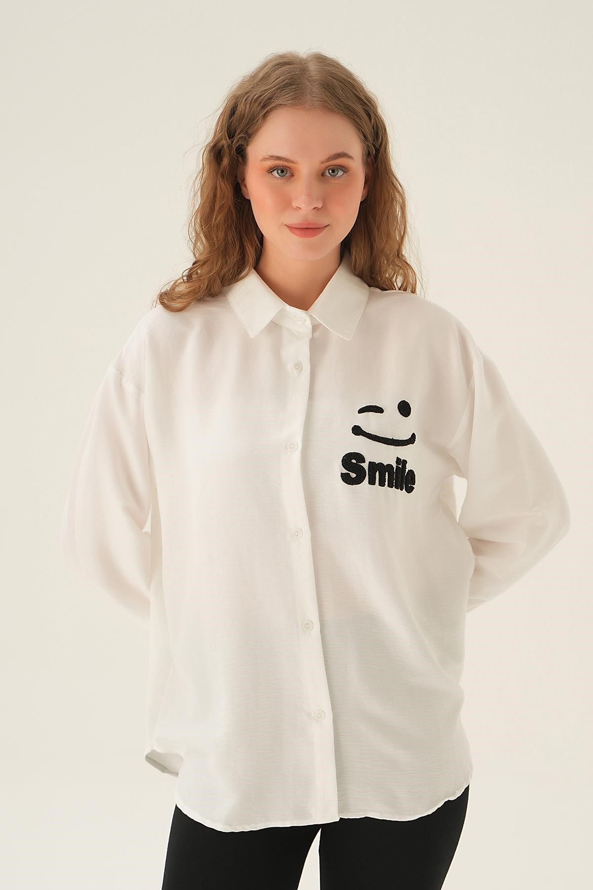 Siyah Smile Baskı Gömlek 71440