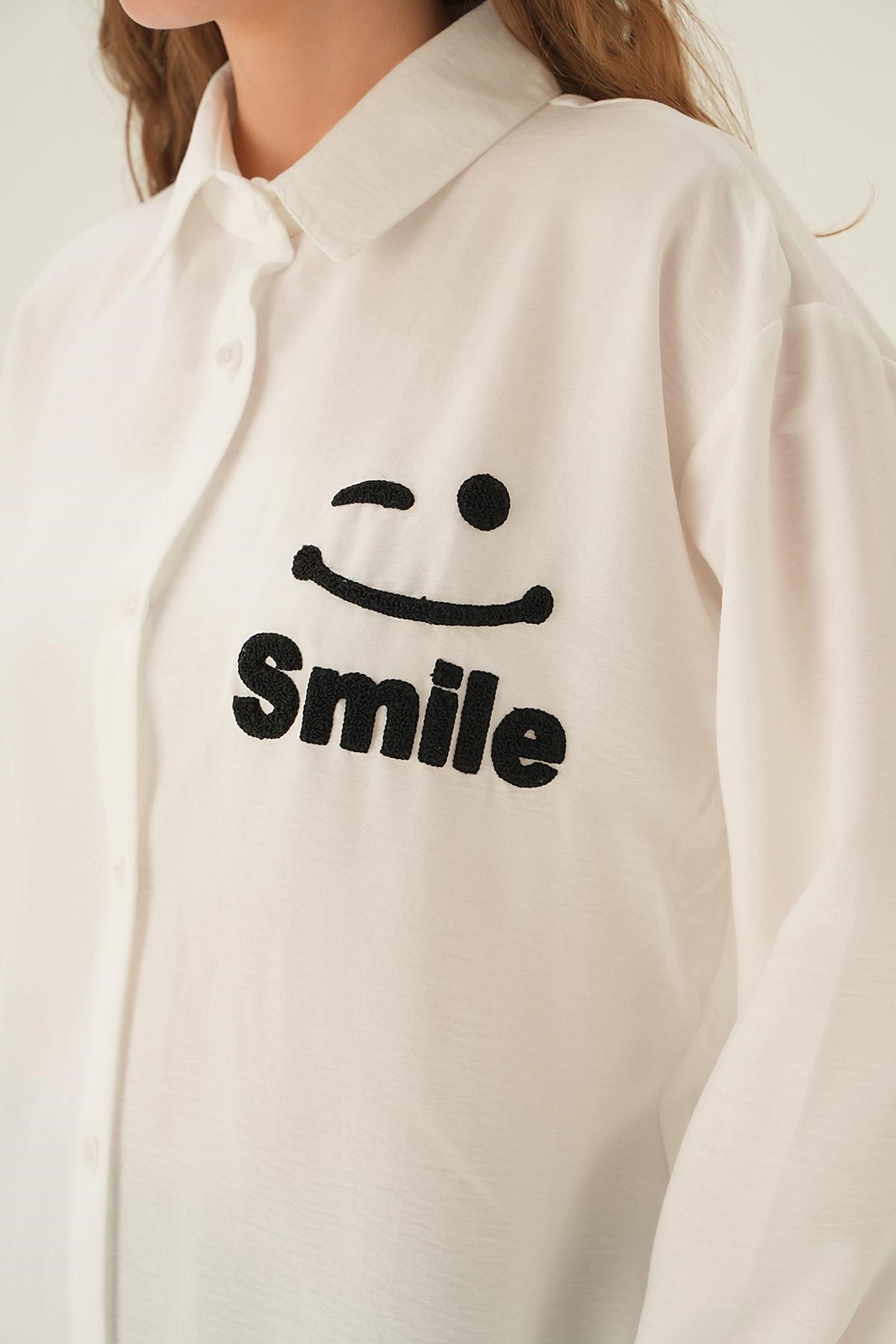 Siyah Smile Baskı Gömlek 71440