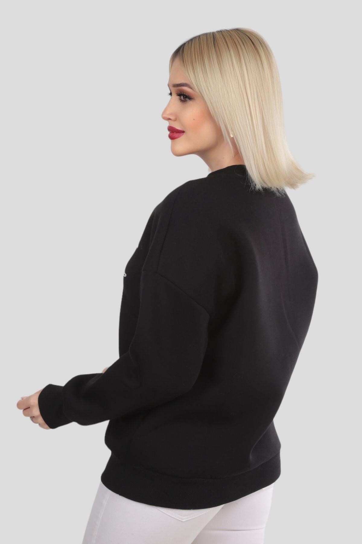 Siyah Sun Moon Baskı Sweat 9016M