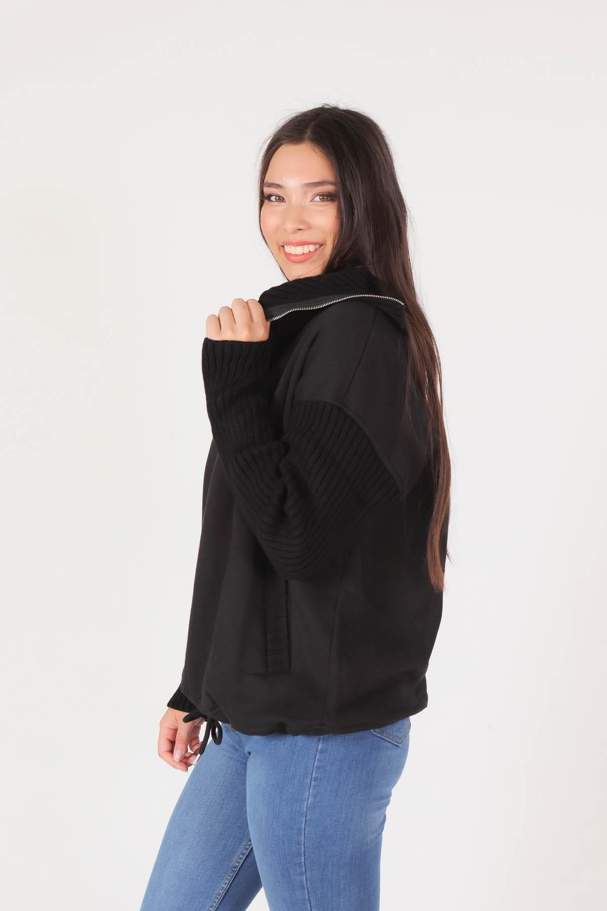 Siyah Triko Detay Sweat 1089