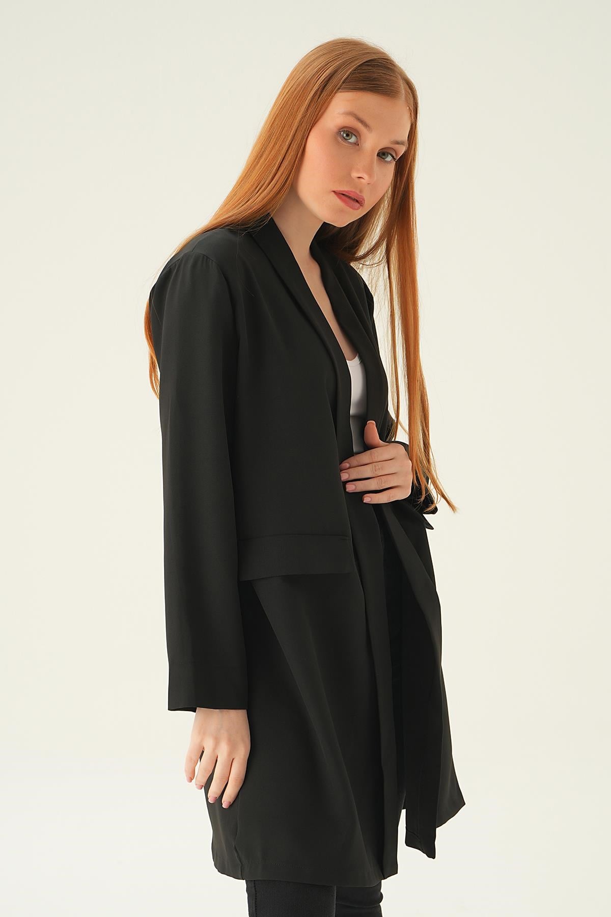 Siyah Uzun Ceket 6839A