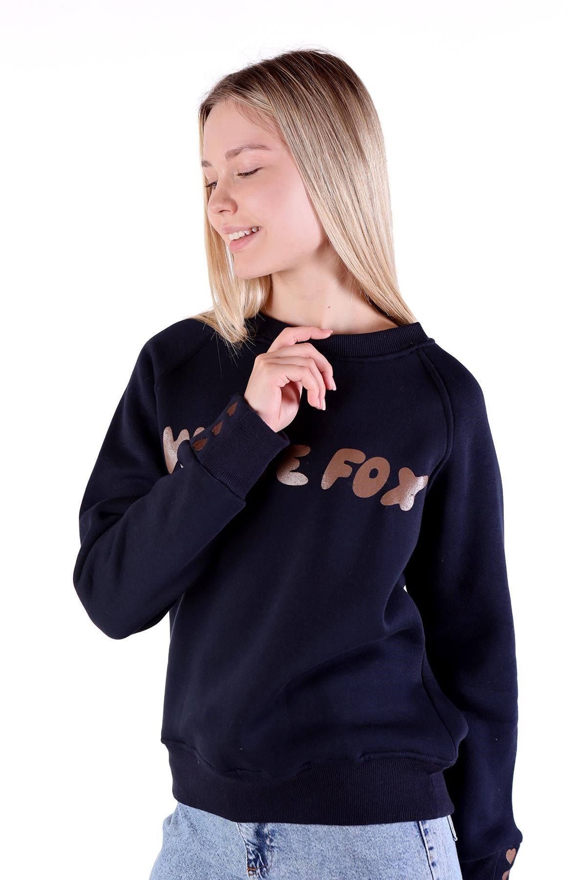 Siyah Whıte Fox Baskı Sweat 9149M
