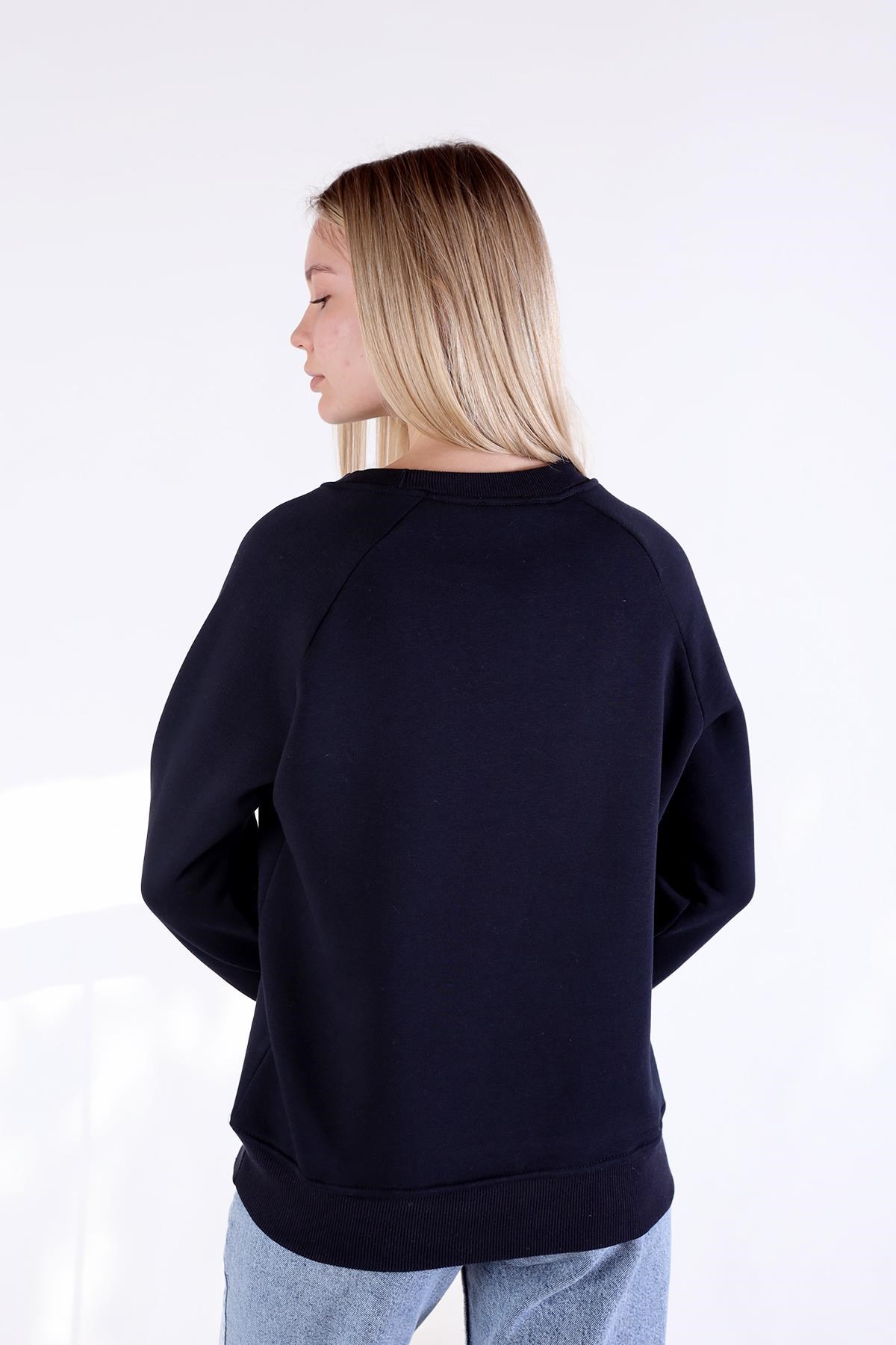 Siyah Whıte Fox Baskı Sweat 9149M