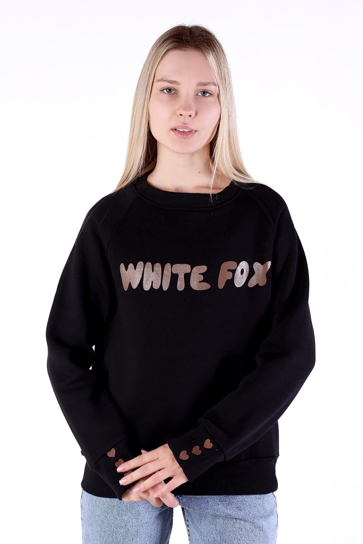 Siyah Whıte Fox Baskı Sweat 9149M
