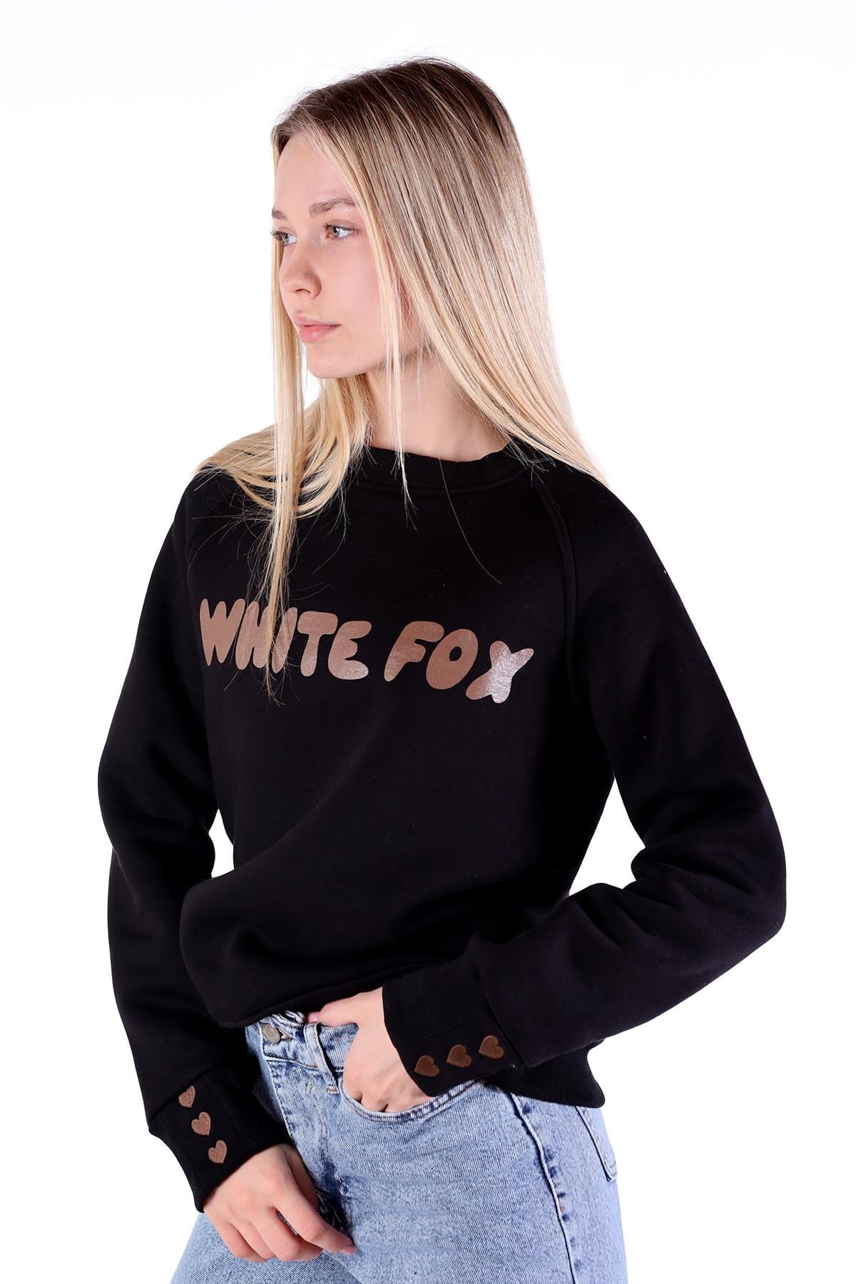 Siyah Whıte Fox Baskı Sweat 9149M