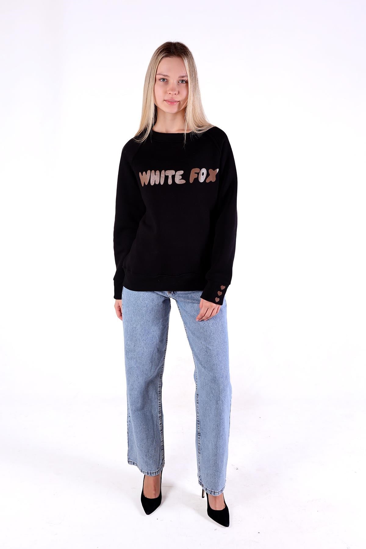 Siyah Whıte Fox Baskı Sweat 9149M