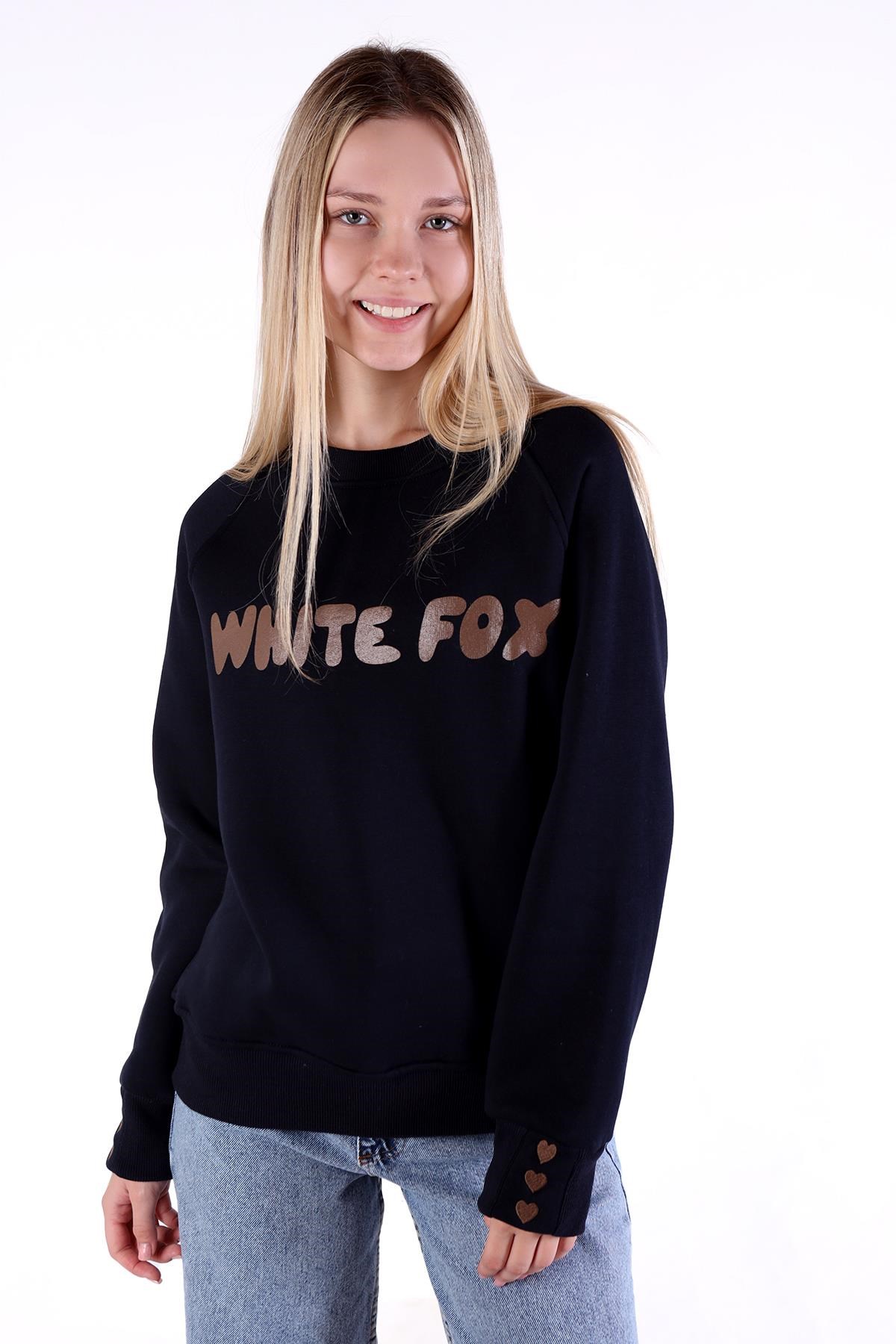 Siyah Whıte Fox Baskı Sweat 9149M